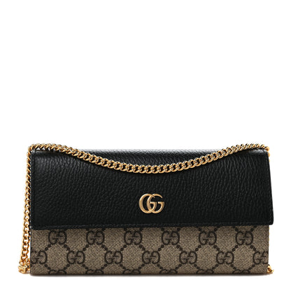 Gucci Dollar Calfskin GG Supreme Monogram Petite GG Marmont Wallet Chain Bag Black Beige Ebony 1 of 10