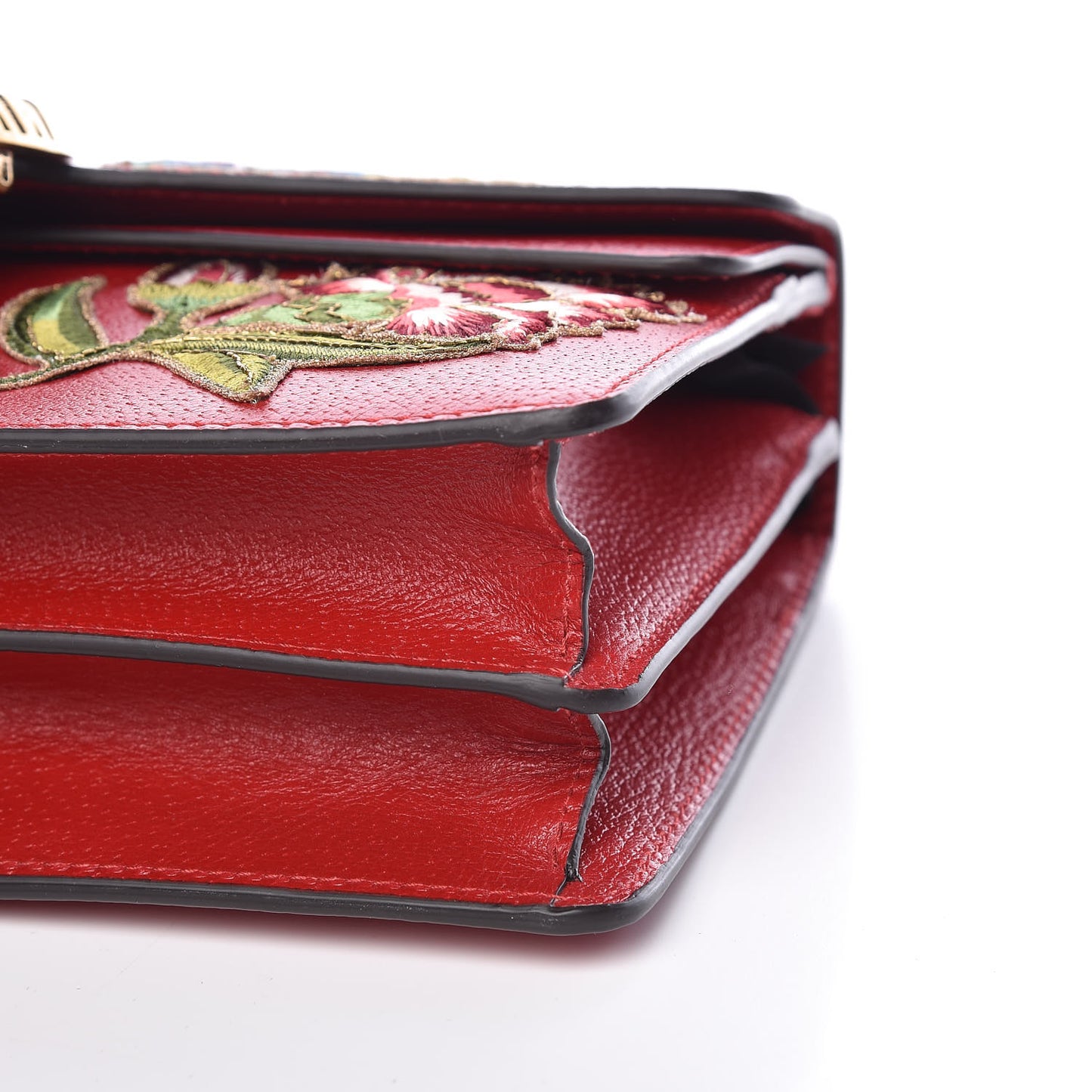 Calfskin Web Floral Embroidered Small Dionysus Shoulder Bag Hibiscus Red