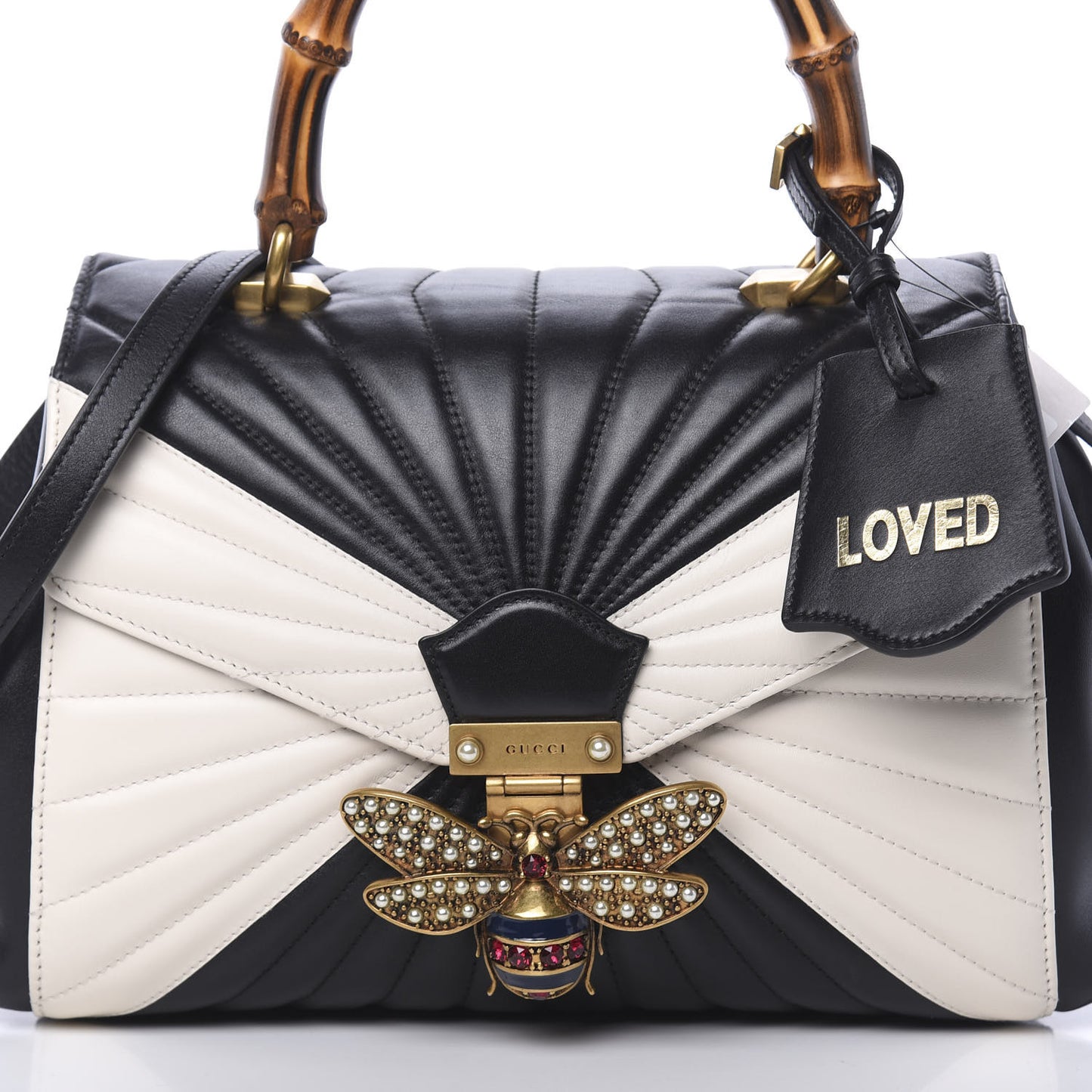 Calfskin Bamboo Trapuntata Queen Margaret Top Handle Bag Mystic White Black