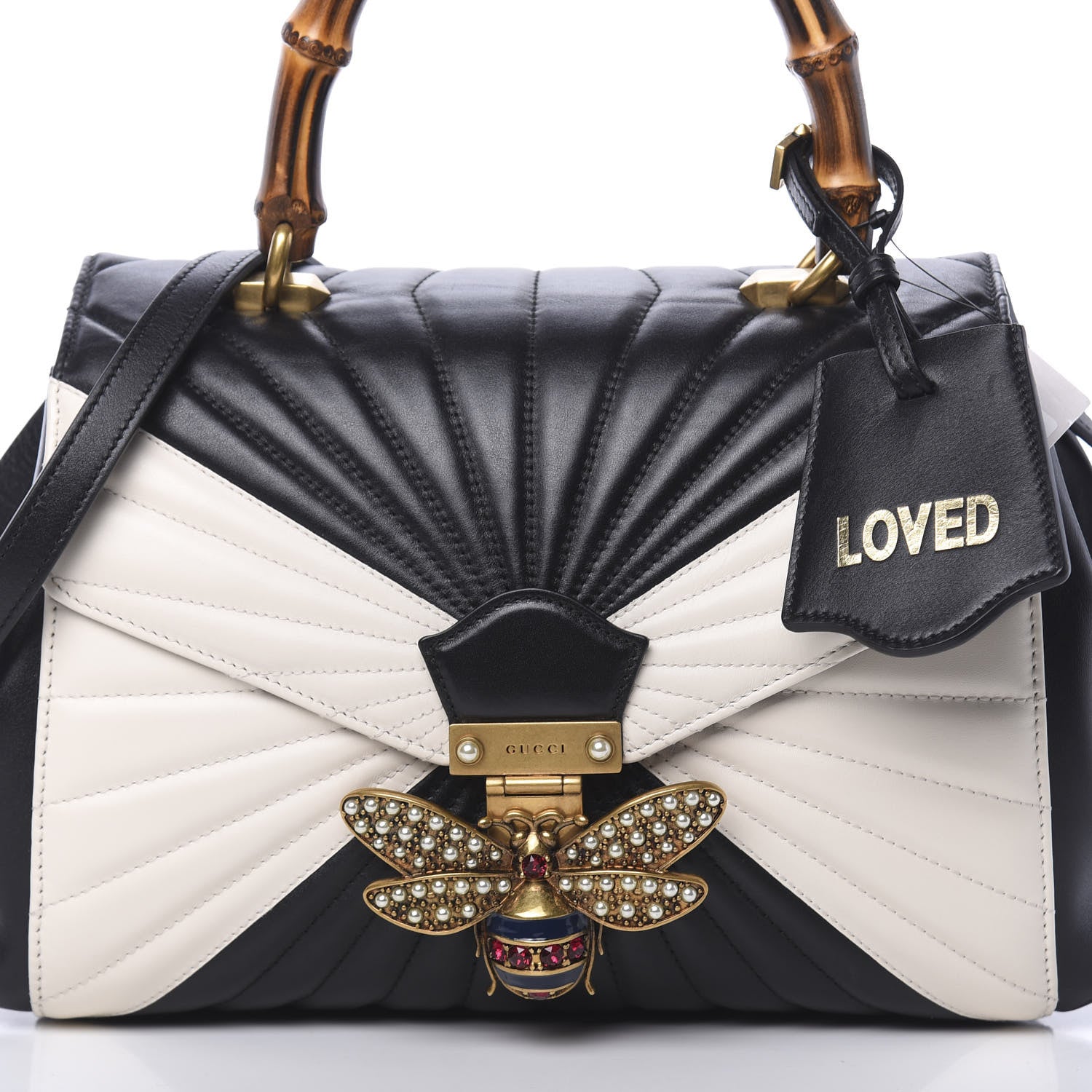 Gucci Calfskin Bamboo Trapuntata Queen Margaret Top Handle Bag Mystic White Black 10 of 10