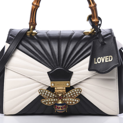 Gucci Calfskin Bamboo Trapuntata Queen Margaret Top Handle Bag Mystic White Black 10 of 10