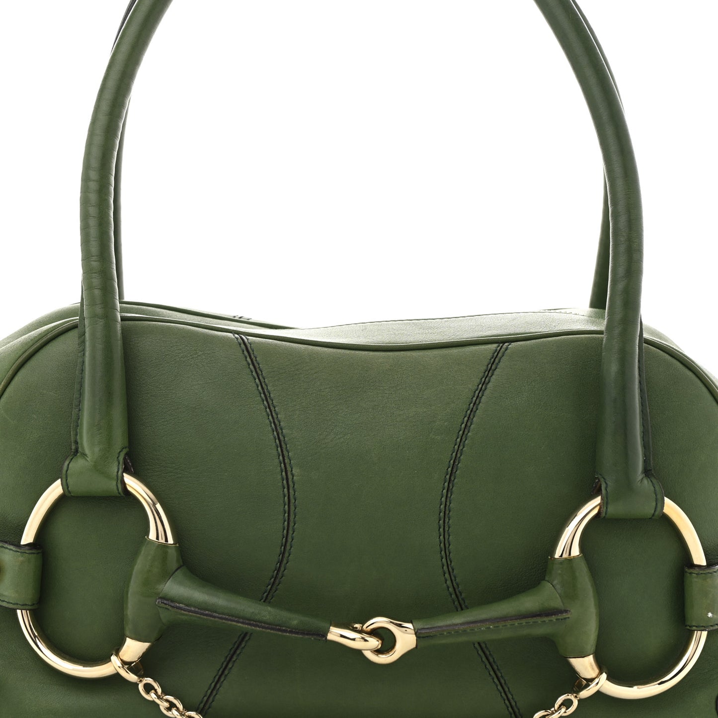 Calfskin Large Horsebit Chain Satchel Green
