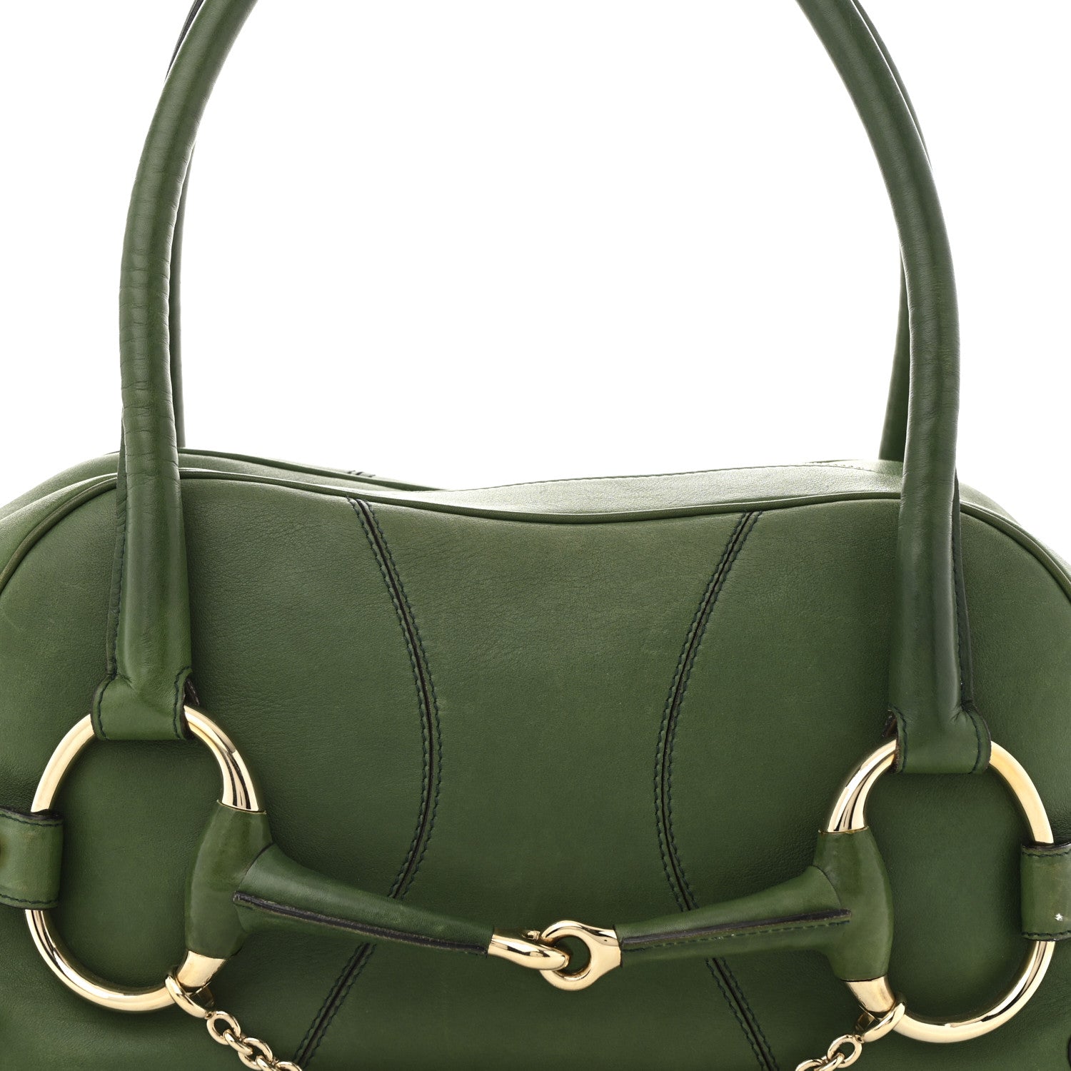Gucci Calfskin Large Horsebit Chain Satchel Green 8 of 15