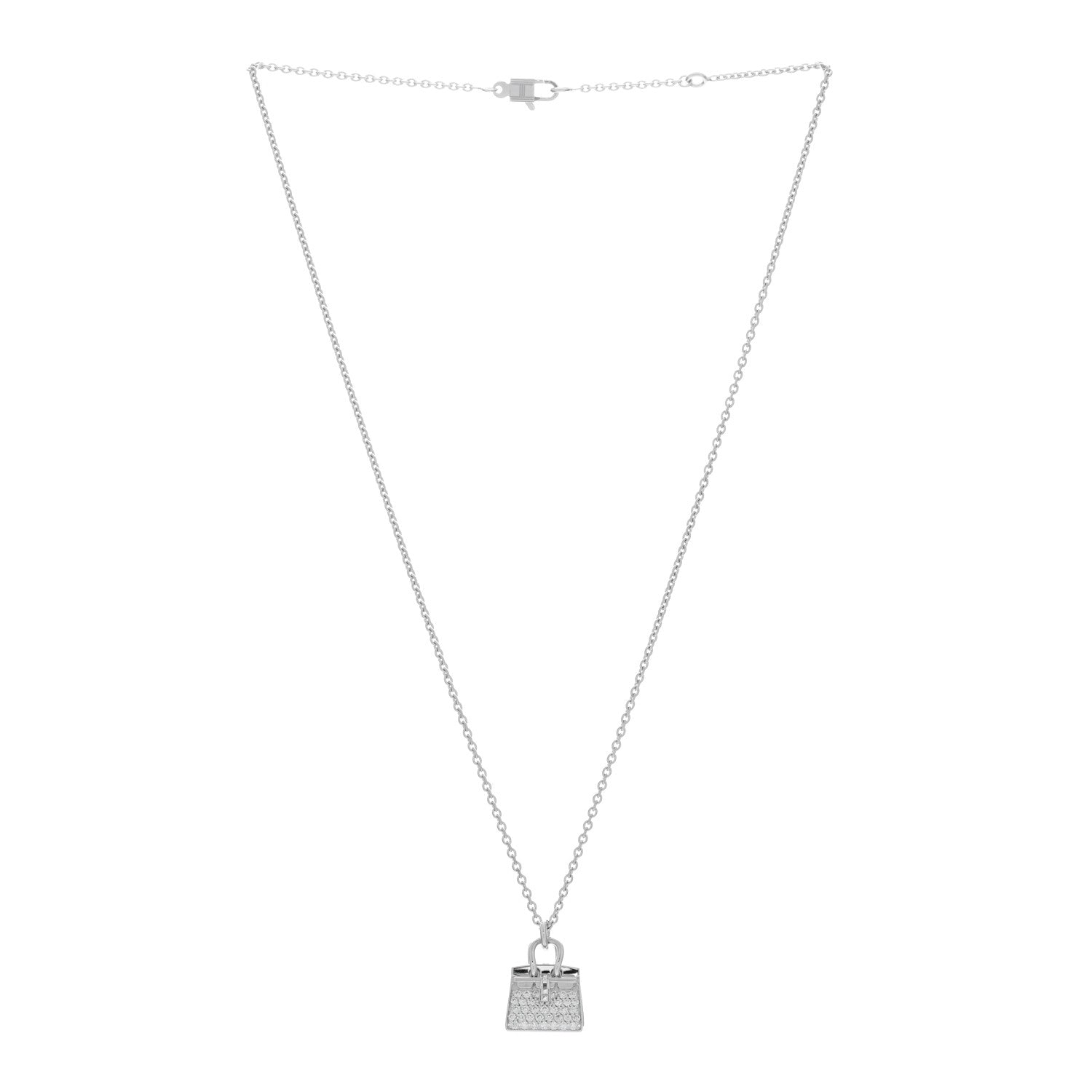 Hermes 18K White Gold Diamond Birkin Amulette Pendant Necklace 2 of 6