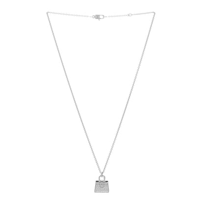 Hermes 18K White Gold Diamond Birkin Amulette Pendant Necklace 2 of 6