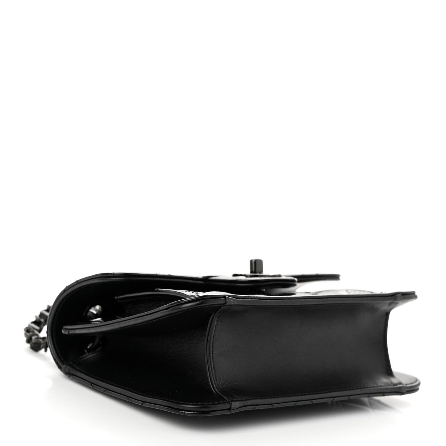 Shiny Crumpled Calfskin Quilted Double You Mini Flap So Black