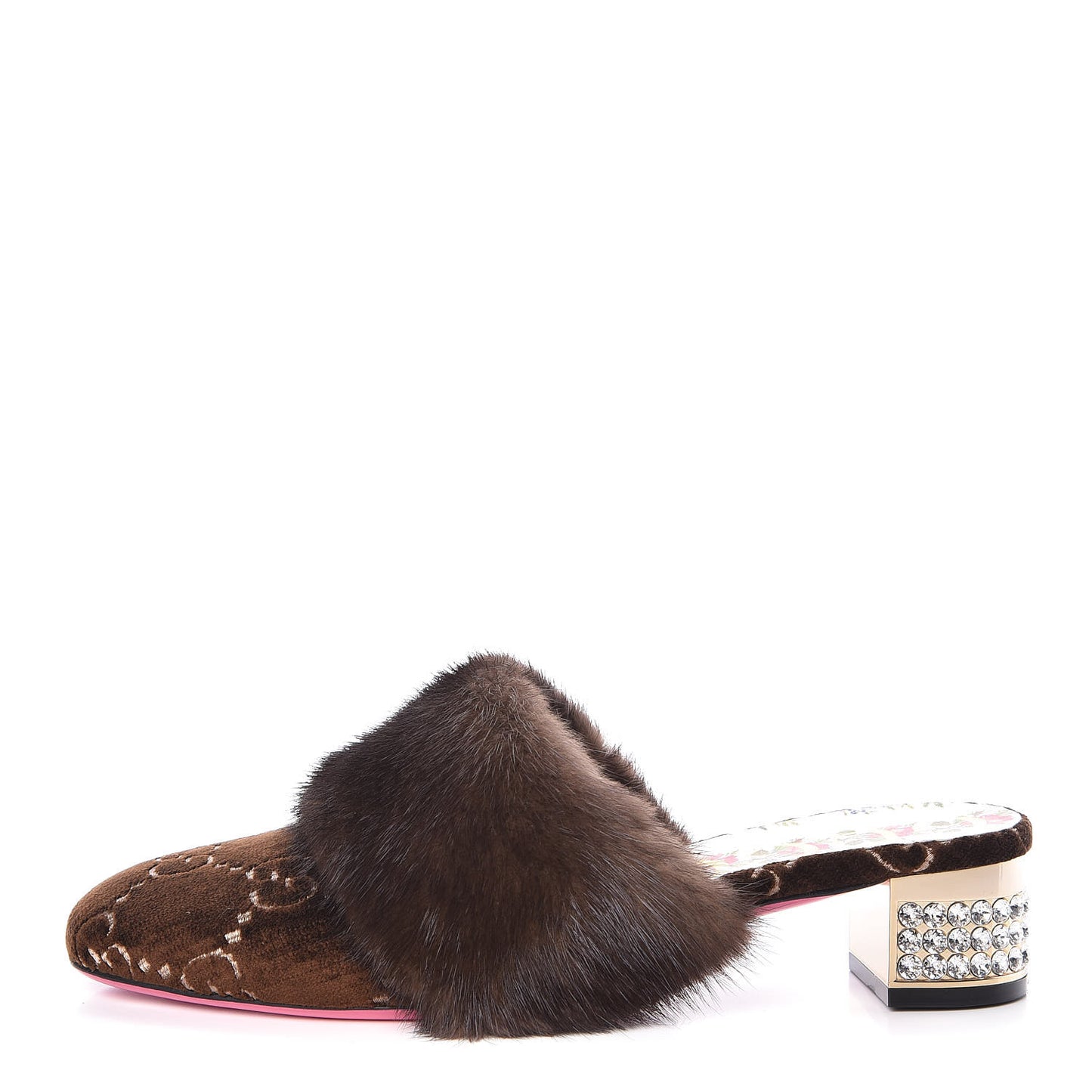 Mink Velvet GG Monogram Candy Mules 38.5 Scan Brown Brown