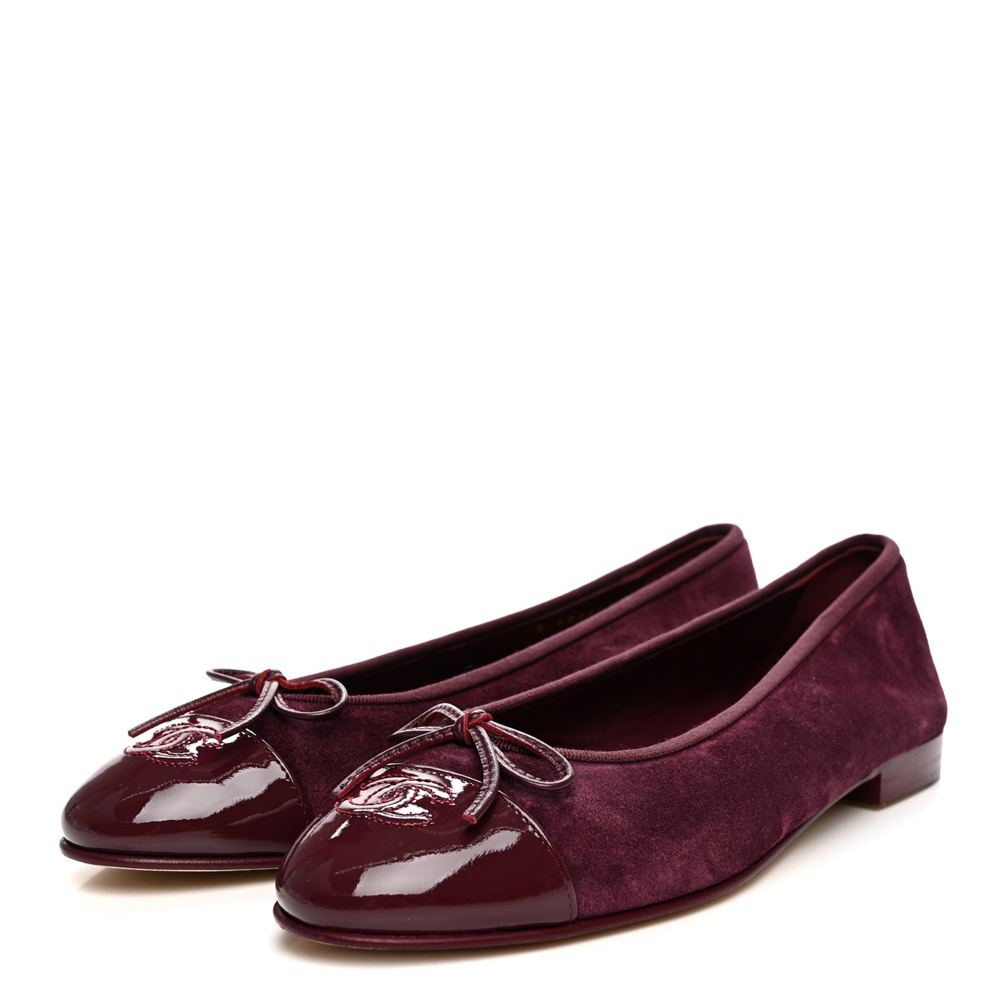 Suede Patent Calfskin Cap Toe CC Ballerina Flats 40 40 Burgundy