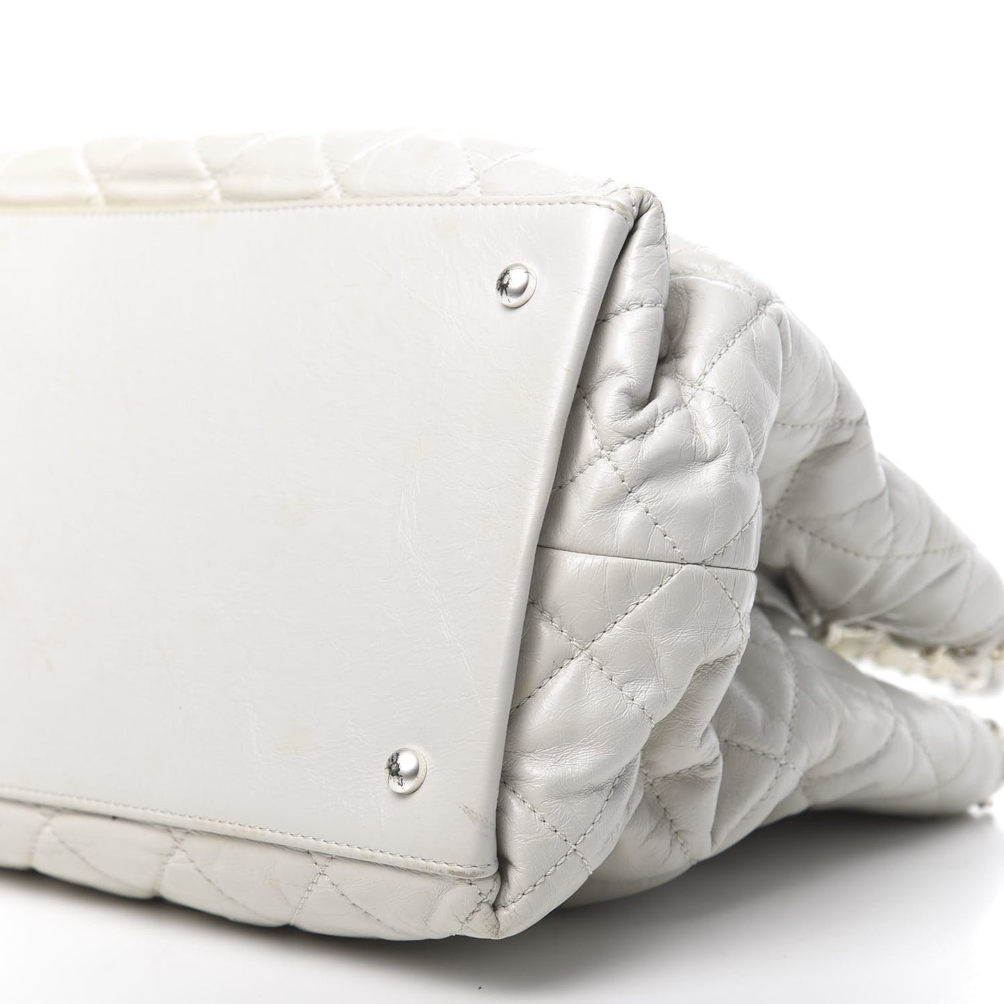 Glazed Calfskin Quilted Small Chain Me Tote Dark White