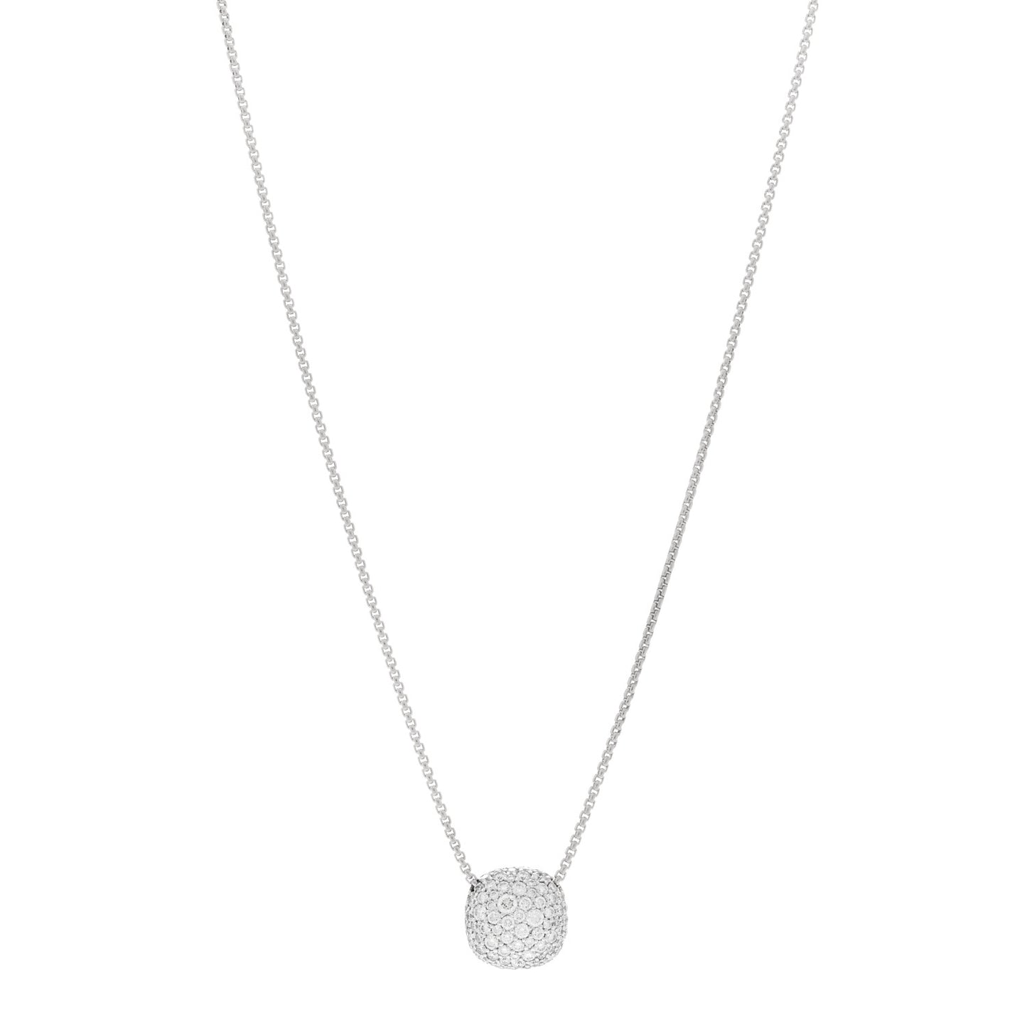 18K White Gold Diamond Pave Cushion Pendant Necklace