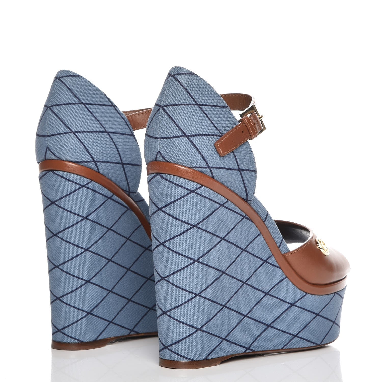Louis Vuitton Denim Malletage Blossom Wedge Sandal 38.5 4 of 8