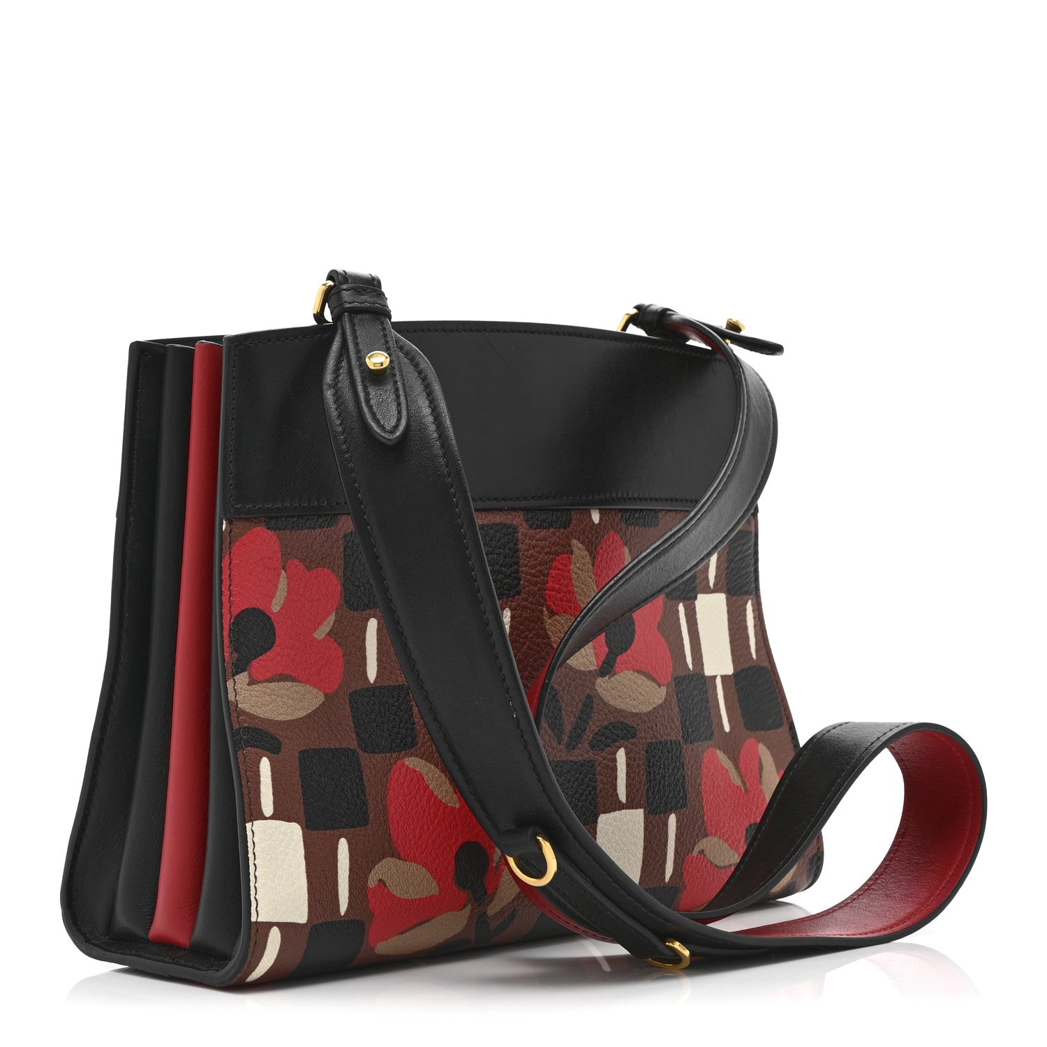 Prada Goatskin Floral Print Bibliotheque Shoulder Bag Tabacco Black 3 of 13