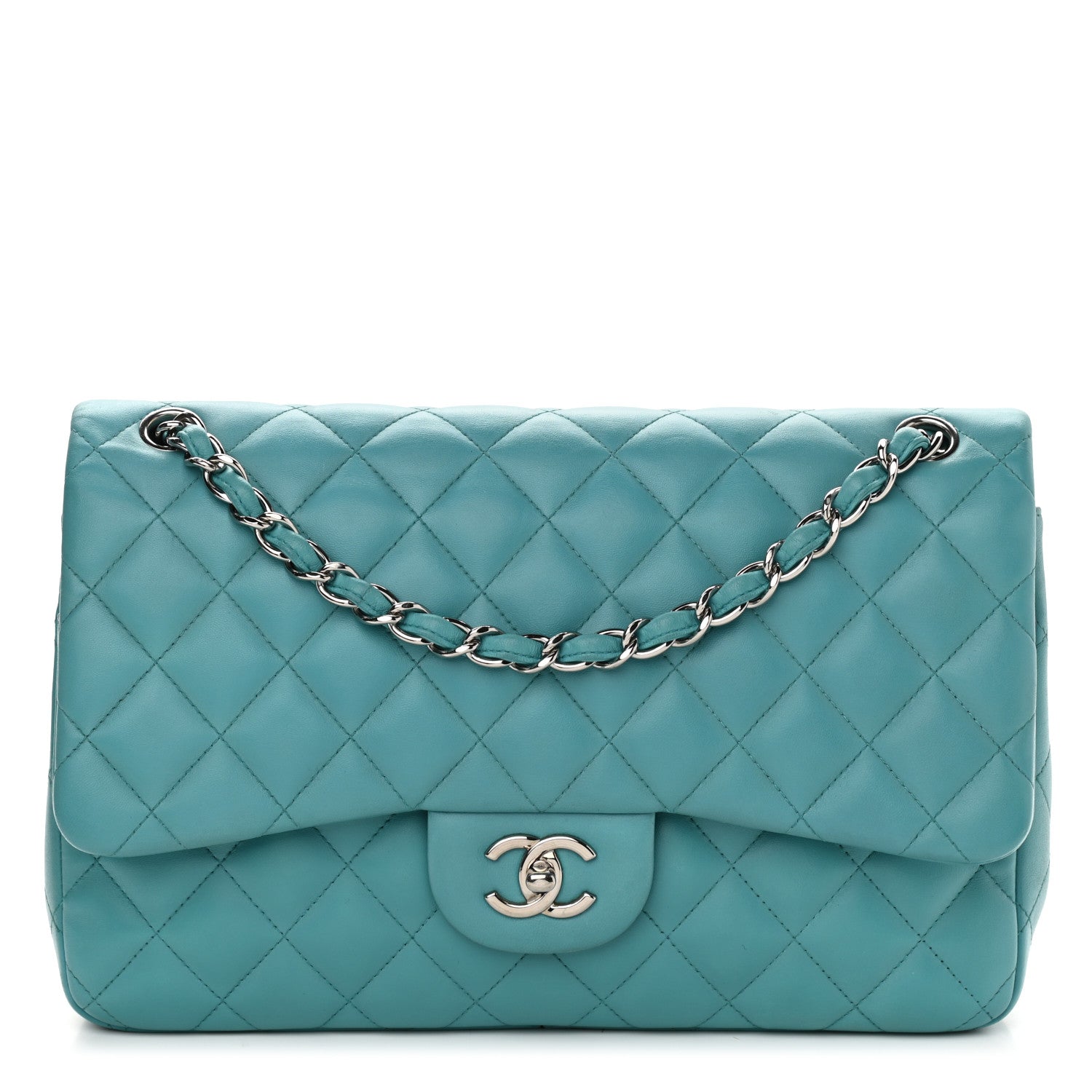 Chanel Lambskin Quilted Jumbo Double Flap Turquoise 2 of 13