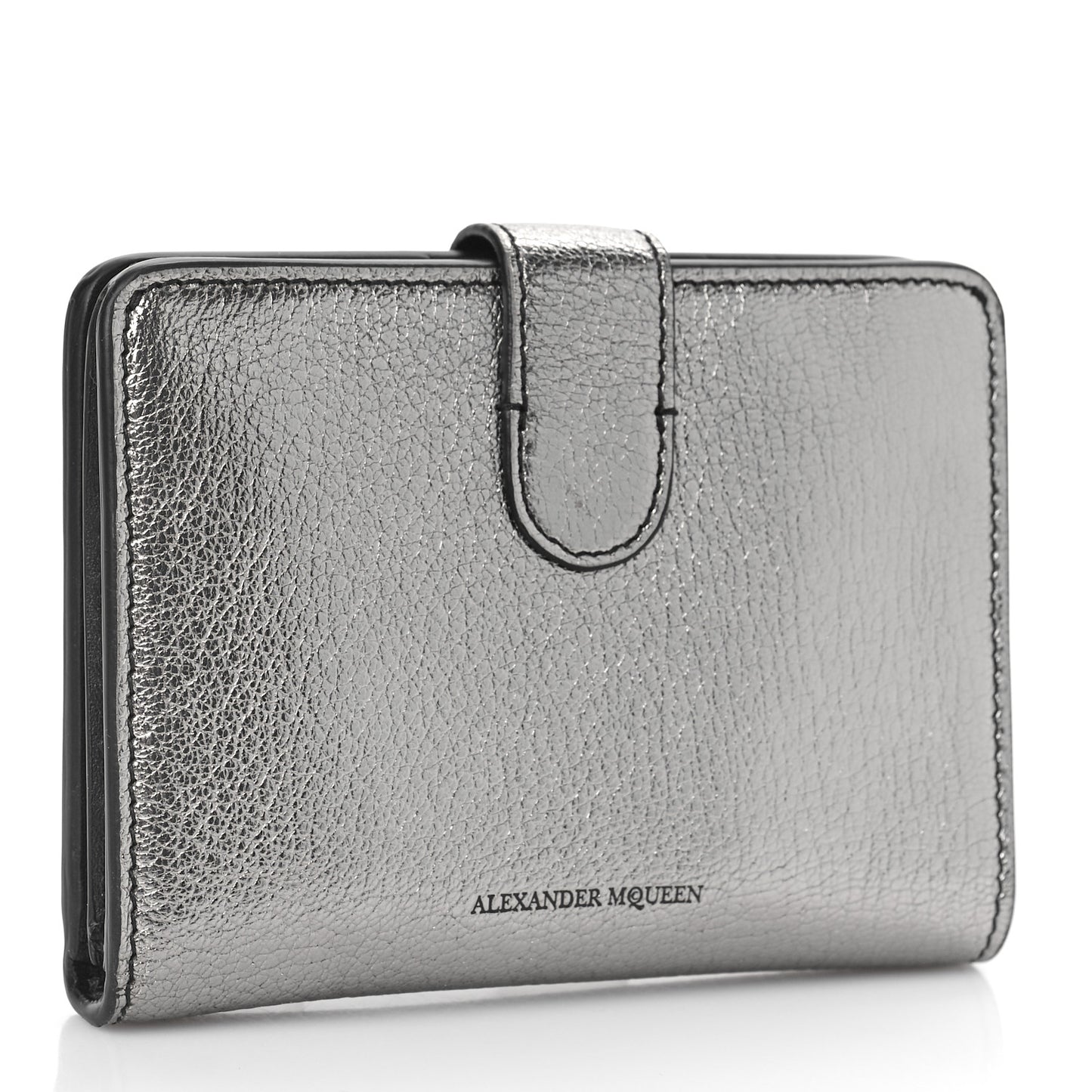 Metallic Calfskin Skull French Wallet Gunmetal