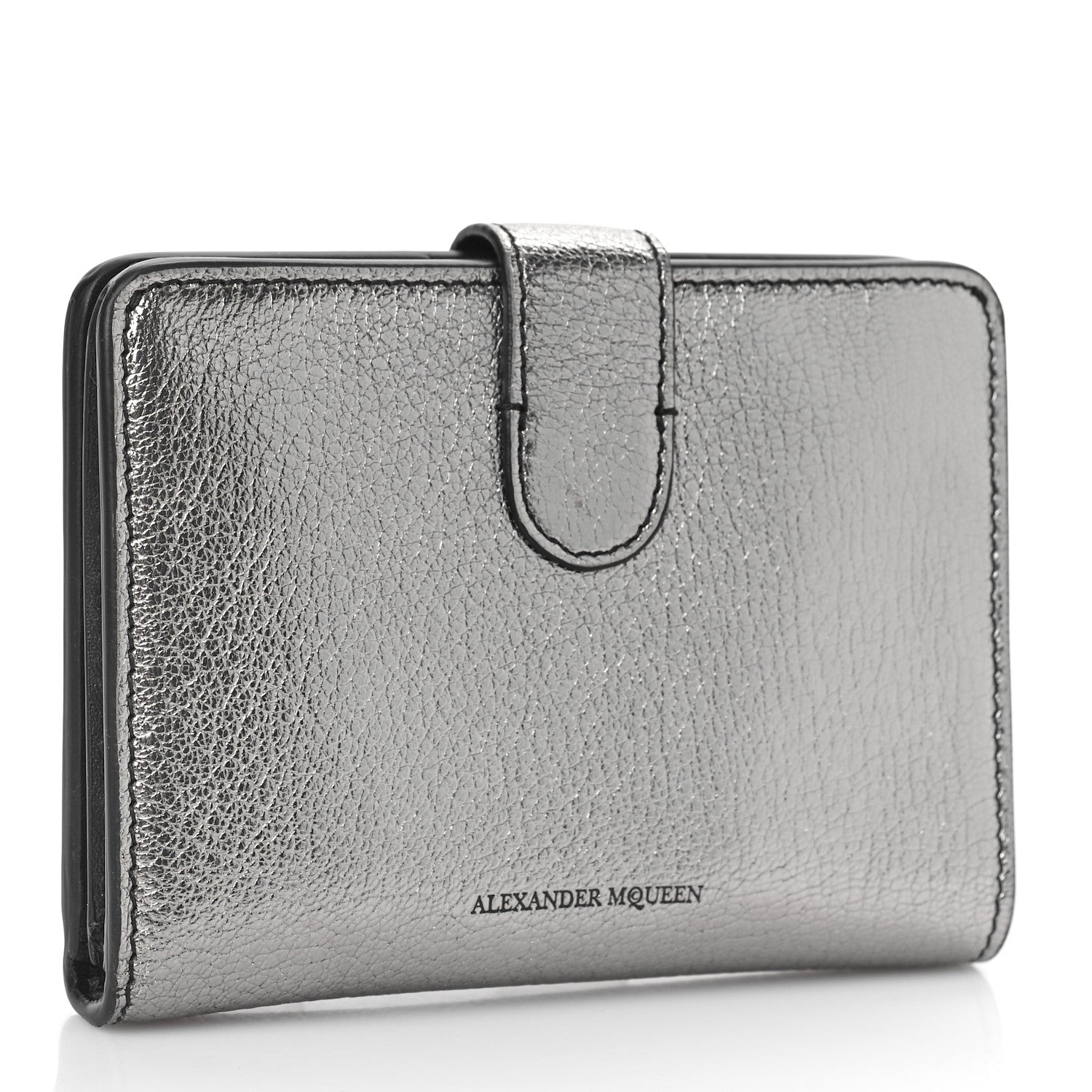 Alexander McQueen Metallic Calfskin Skull French Wallet Gunmetal 3 of 8