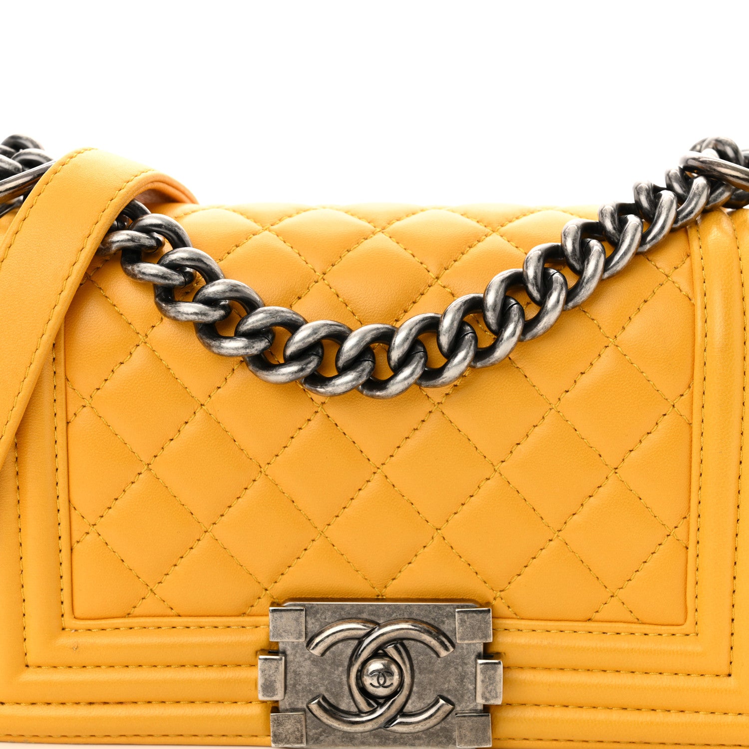 Chanel Lambskin Quilted Small Boy Flap Yellow 8 of 10