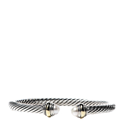 David Yurman Sterling Silver 14K Yellow Gold Pearl 5mm Cable Classics Bracelet 1 of 4