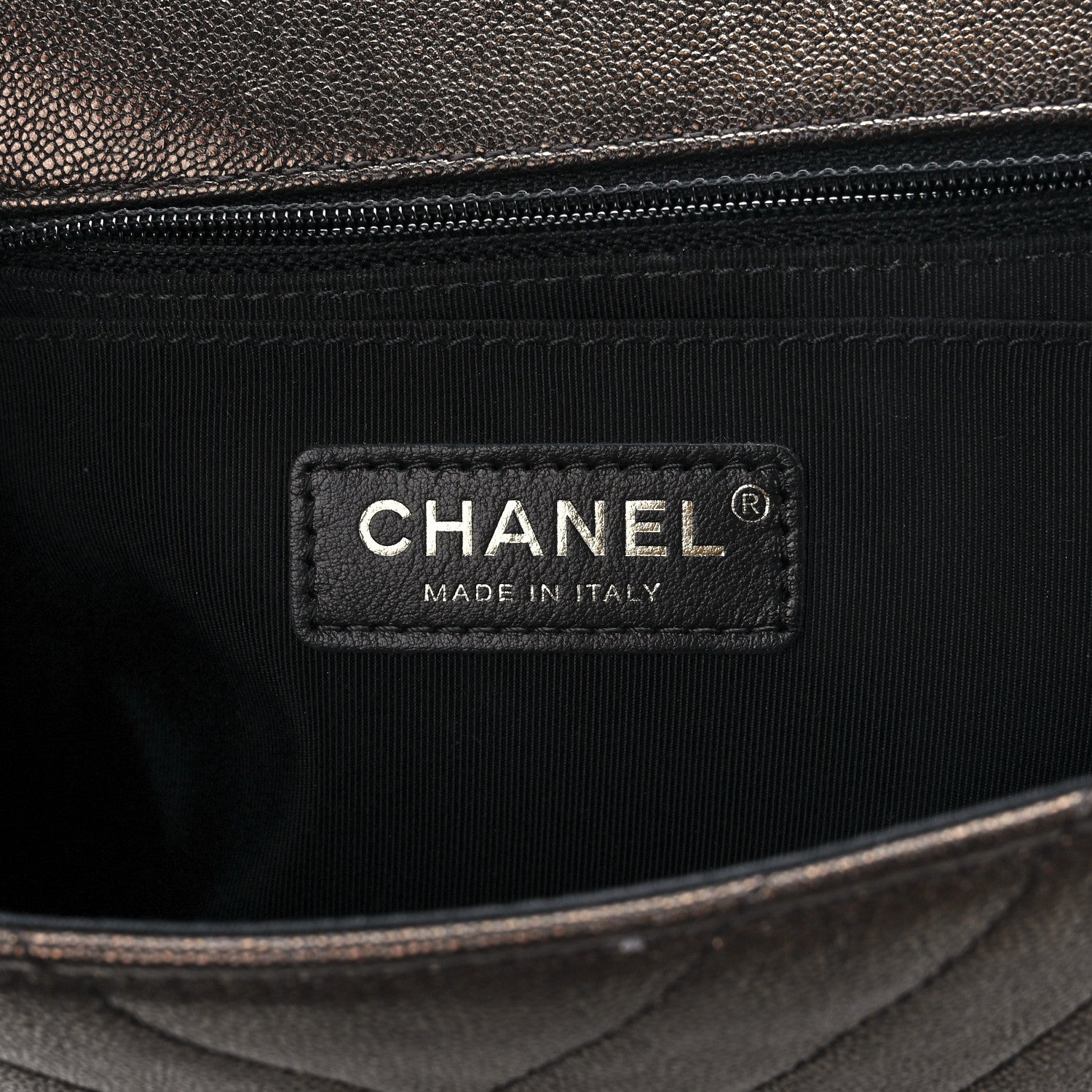 Chanel Metallic Caviar Chevron Quilted Medium Statement Flap Bronze 7 of 13