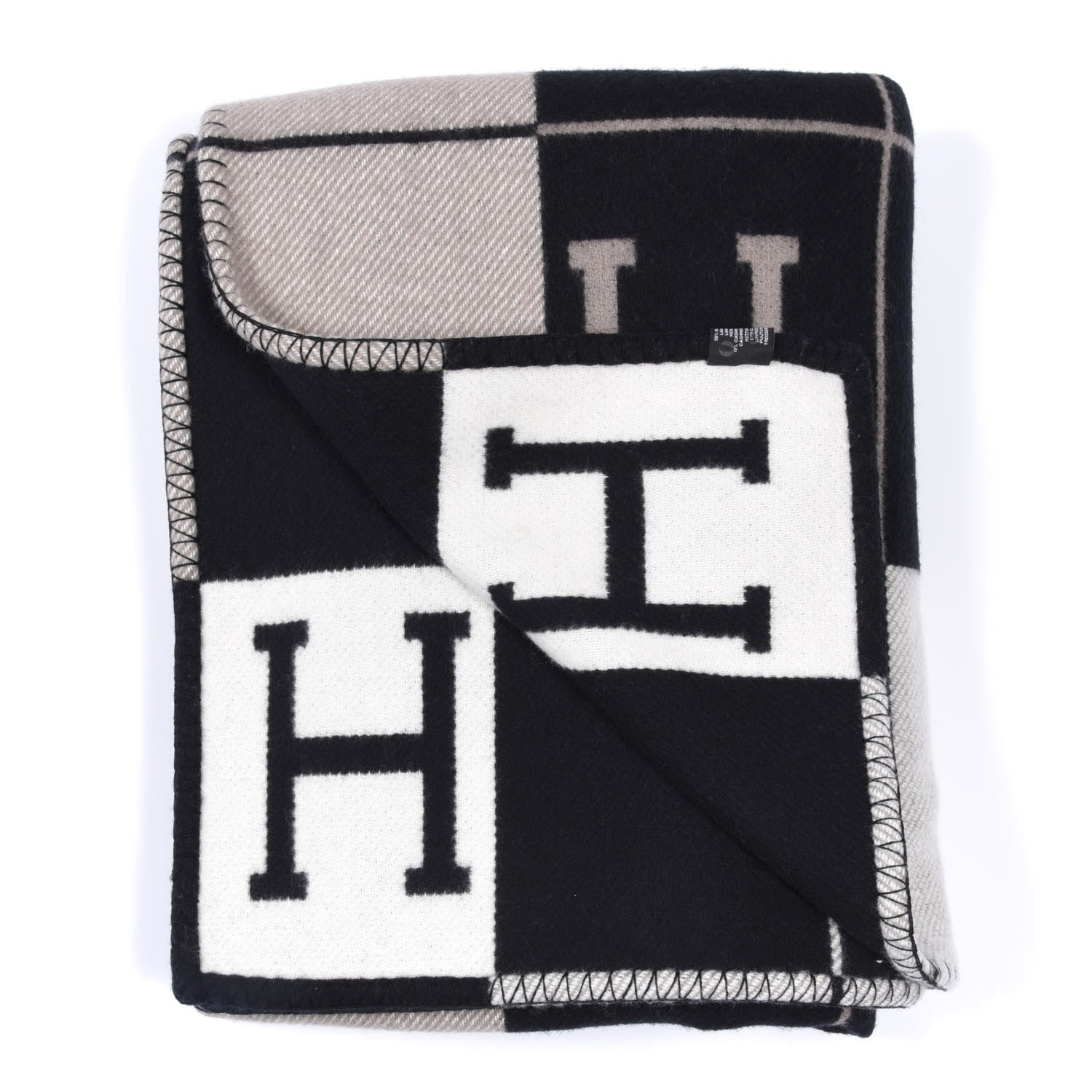 Hermes Wool Cashmere Avalon III Blanket Ecru Black 2 of 3