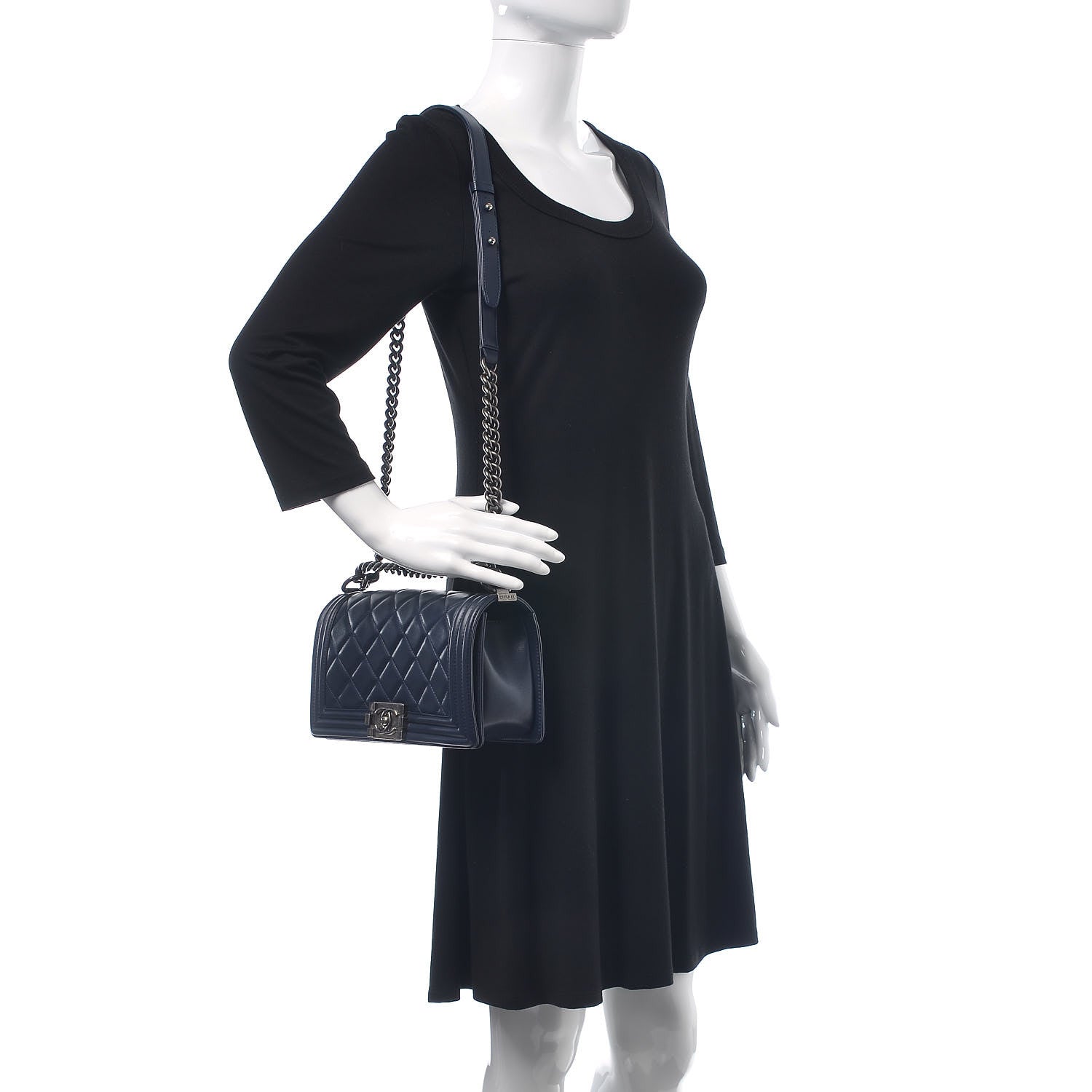 Chanel Lambskin Quilted Medium Boy Flap Dark Blue 2 of 7