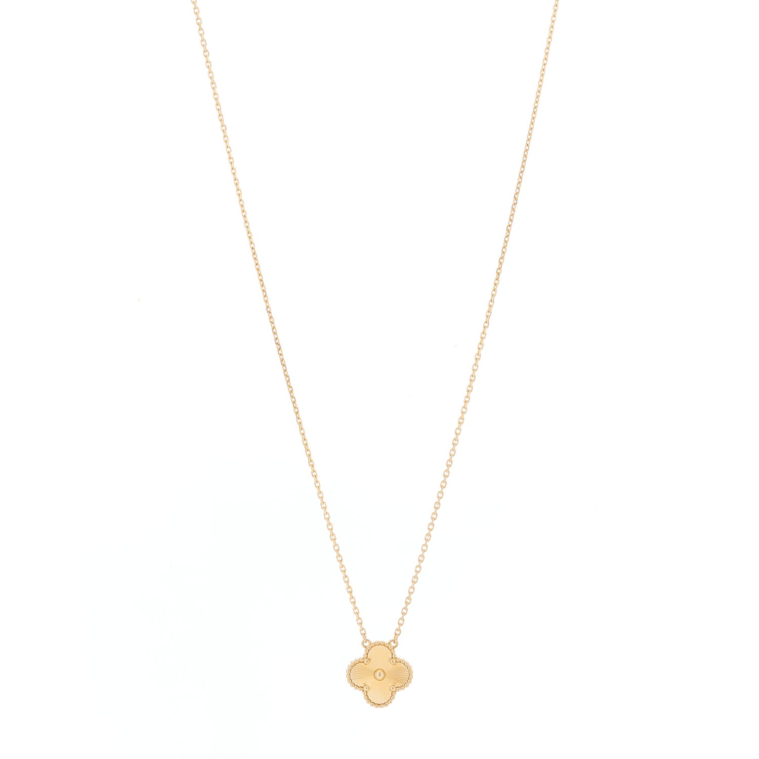 Van Cleef & Arpels 18K Yellow Gold Guilloche Vintage Alhambra Pendant Necklace 1 of 5