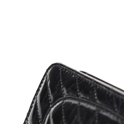 Chanel Patent Metallic Crumpled Calfskin Chevron Quilted Wallet On Chain WOC Black 9 of 14