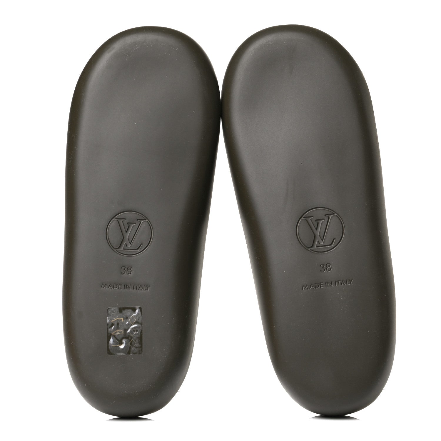 Louis Vuitton Matte Rubber Monogram Embossed Sunbath Slide Sandals 38 Khaki 7 of 11