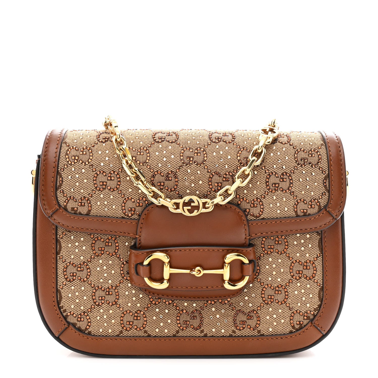 GUCCI ゴールド パーティーバッグ Gucci New Canvas Charisma Calfskin Crystal GG Monogram Mini