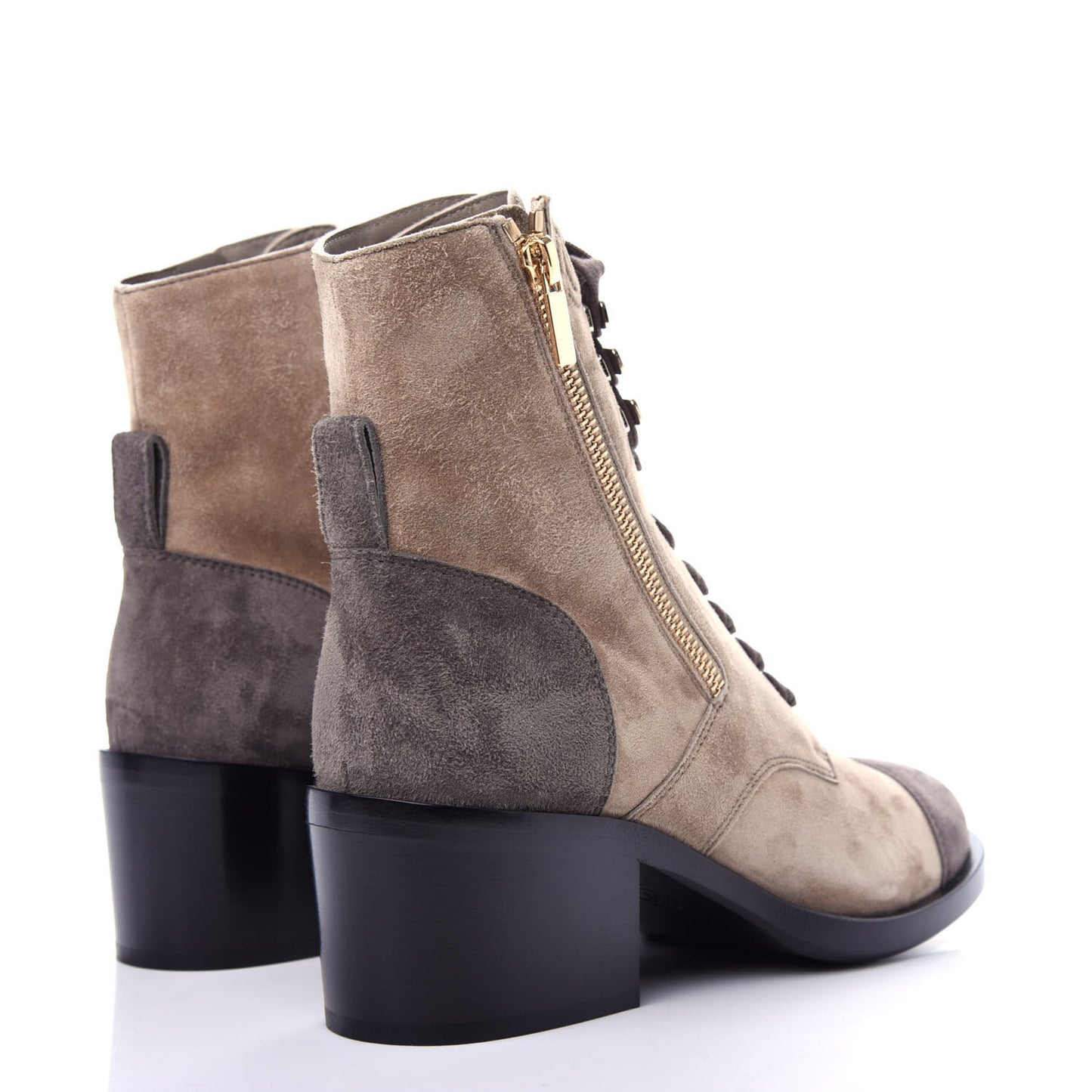 Suede Calfskin CC Lace Up Short Boots 39.5 Light Beige