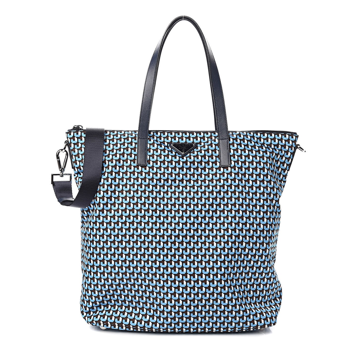 Tessuto Nylon Saffiano Print Tote Azzurro