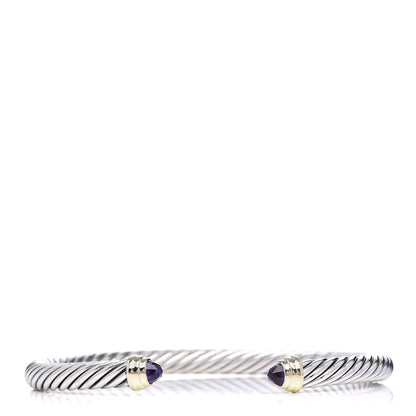David Yurman Sterling Silver 14K Yellow Gold Amethyst 5mm Cable Classics Petite Color Bracelet 1 of 5