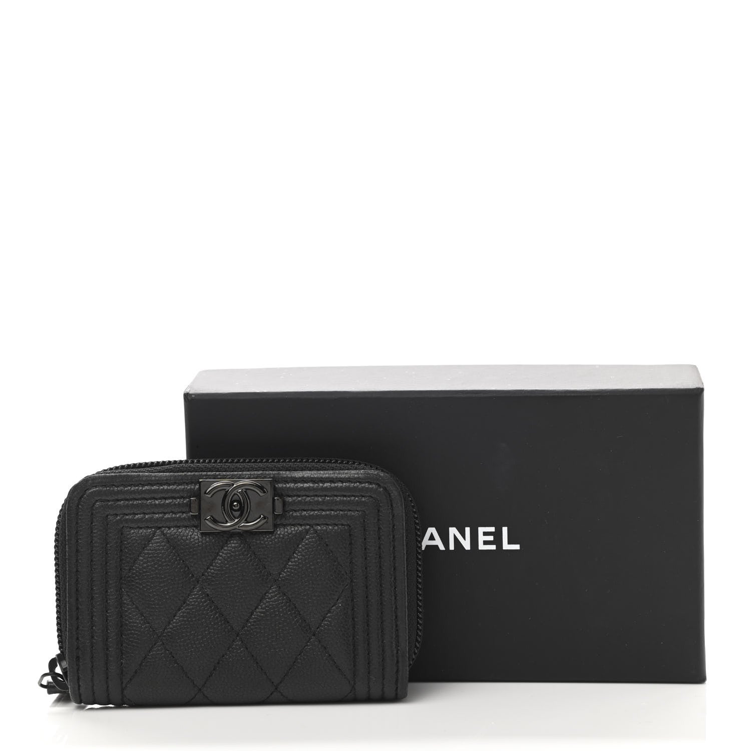 Chanel Caviar Quilted Boy Zip Around Coin Purse Wallet So Black 11 of 11