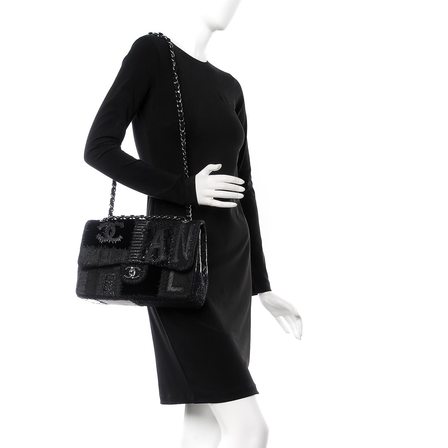 Chanel Tweed Patchwork Jumbo Single Flap Black 3 of 8