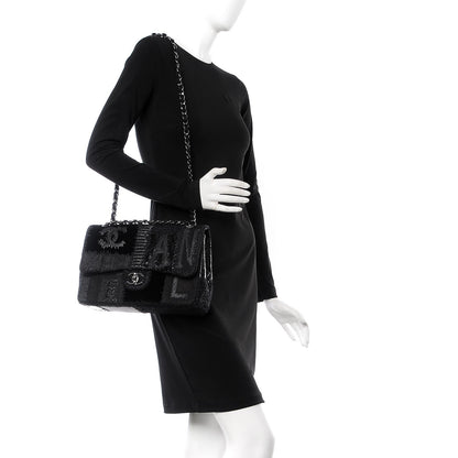 Chanel Tweed Patchwork Jumbo Single Flap Black 3 of 8