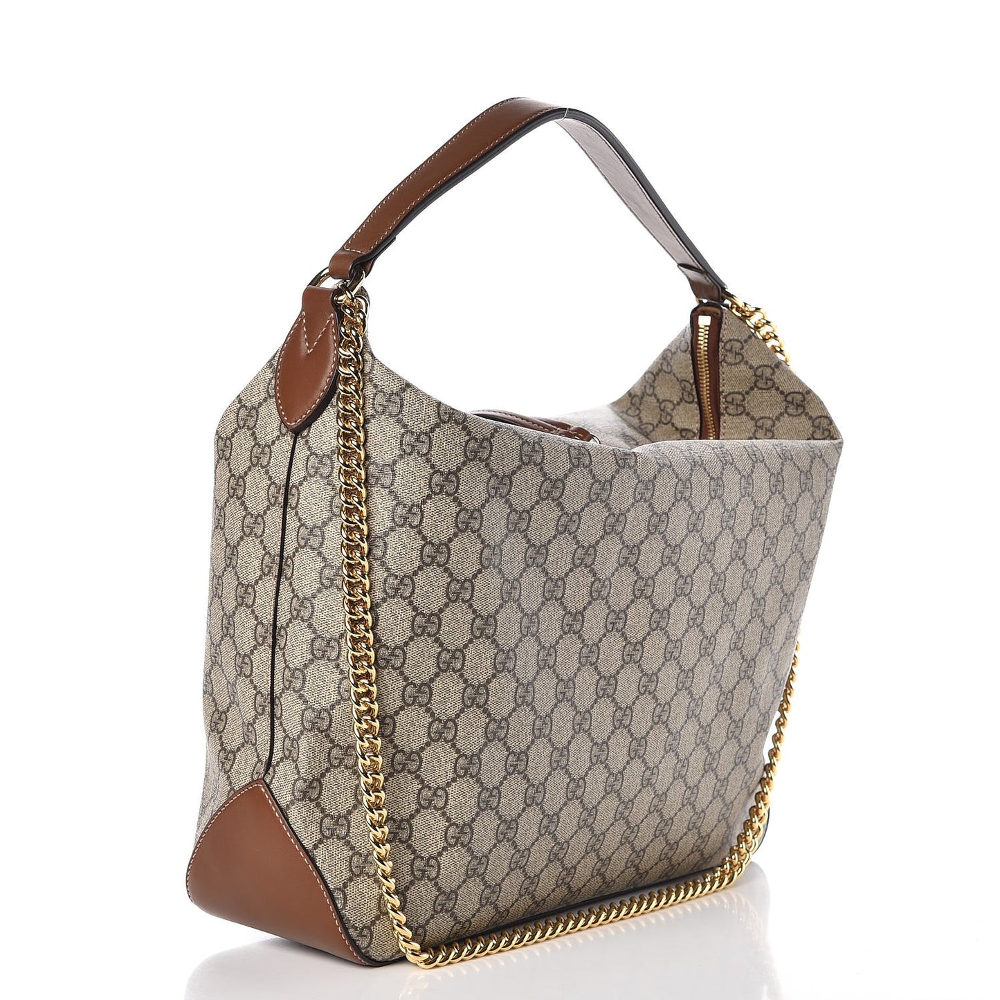 GG Supreme Monogram Large Linea A Hobo Light Brown