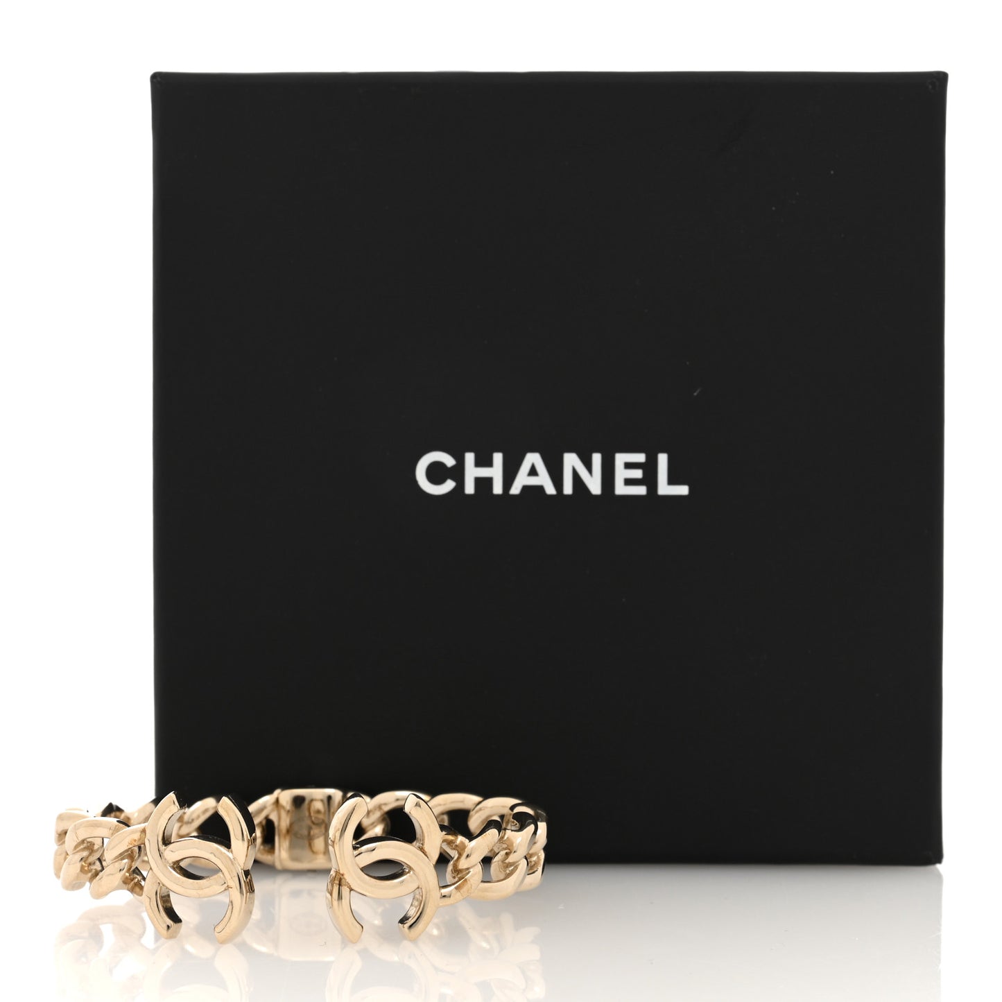 Metal CC Chain Link Cuff Bracelet Gold
