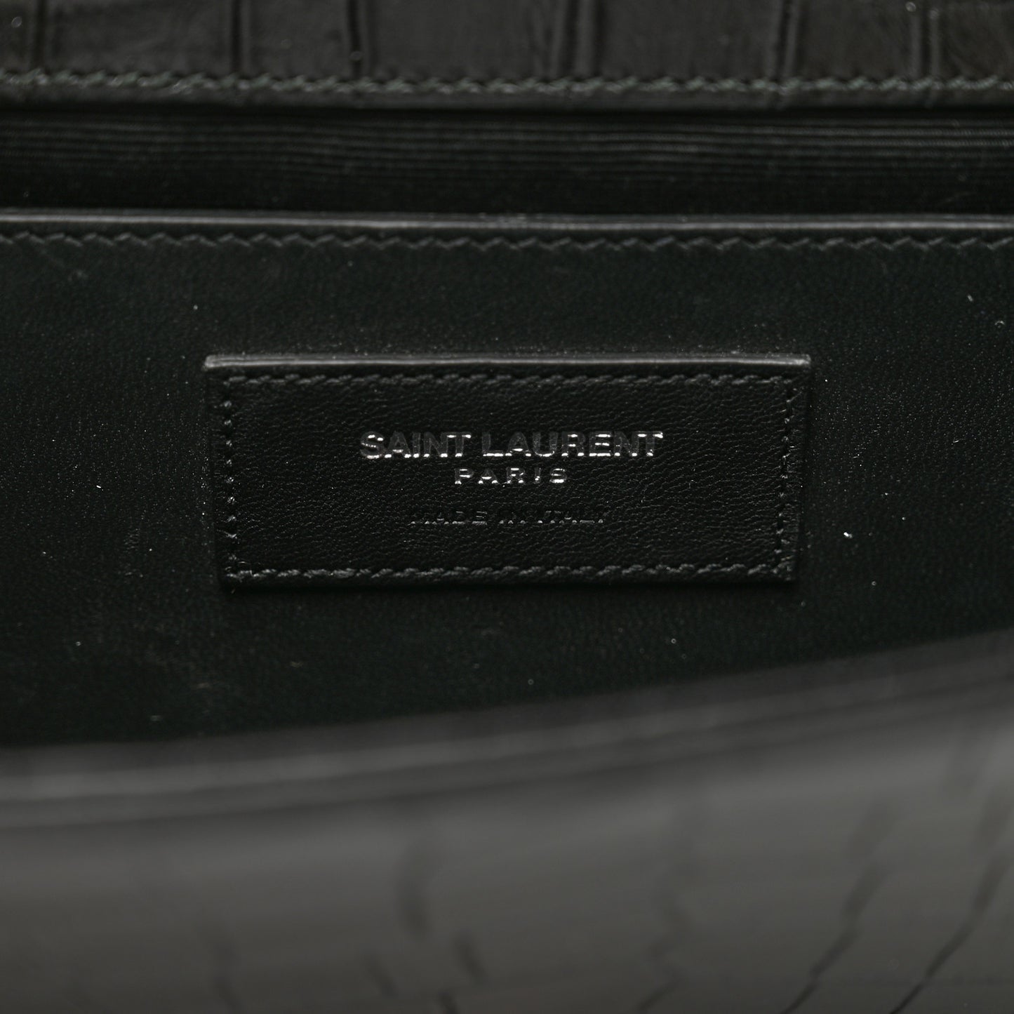 Calfskin Crocodile Embossed Classic Kate Monogram Clutch Black