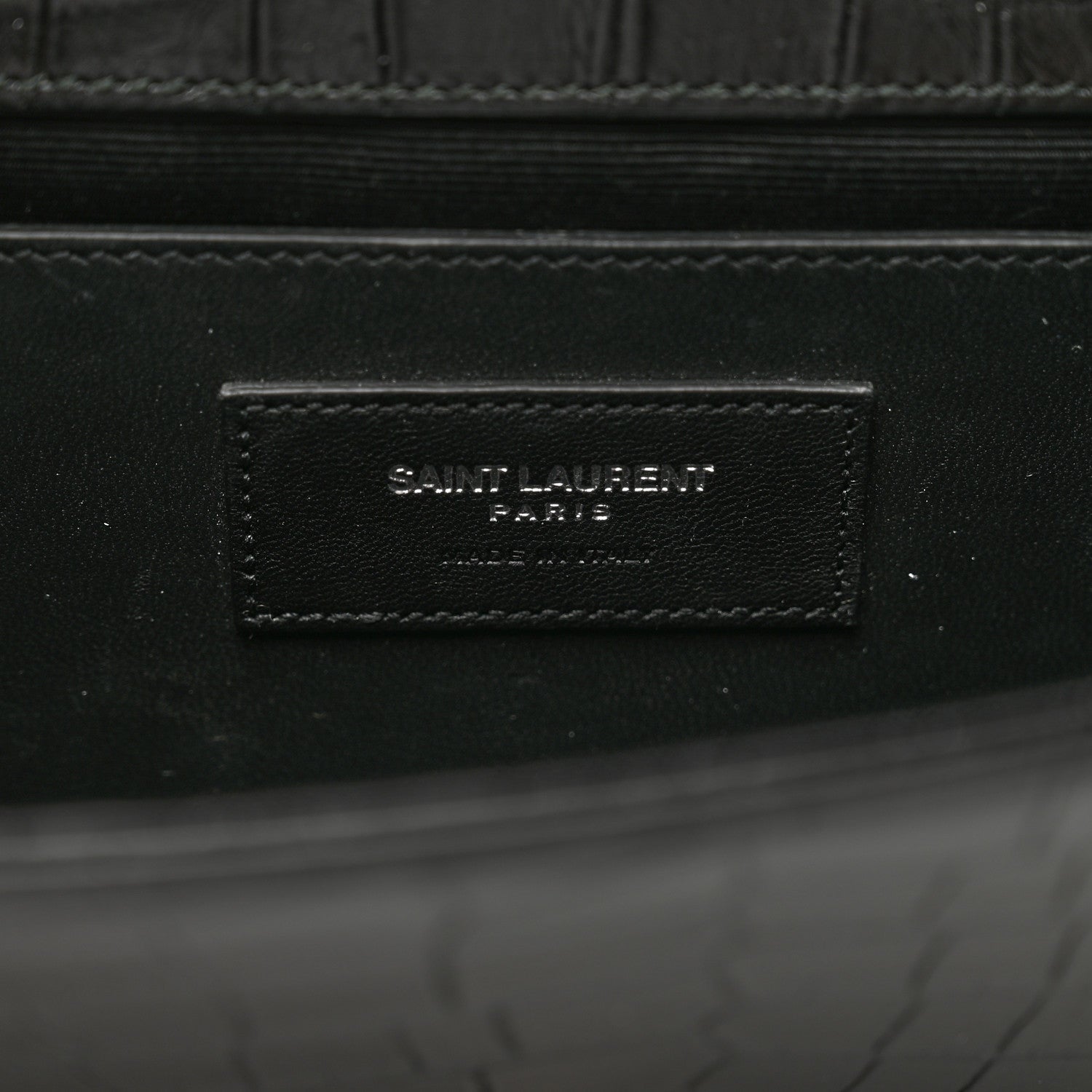 Saint Laurent Calfskin Crocodile Embossed Classic Kate Monogram Clutch Black 6 of 9