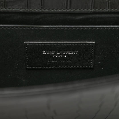 Saint Laurent Calfskin Crocodile Embossed Classic Kate Monogram Clutch Black 6 of 9