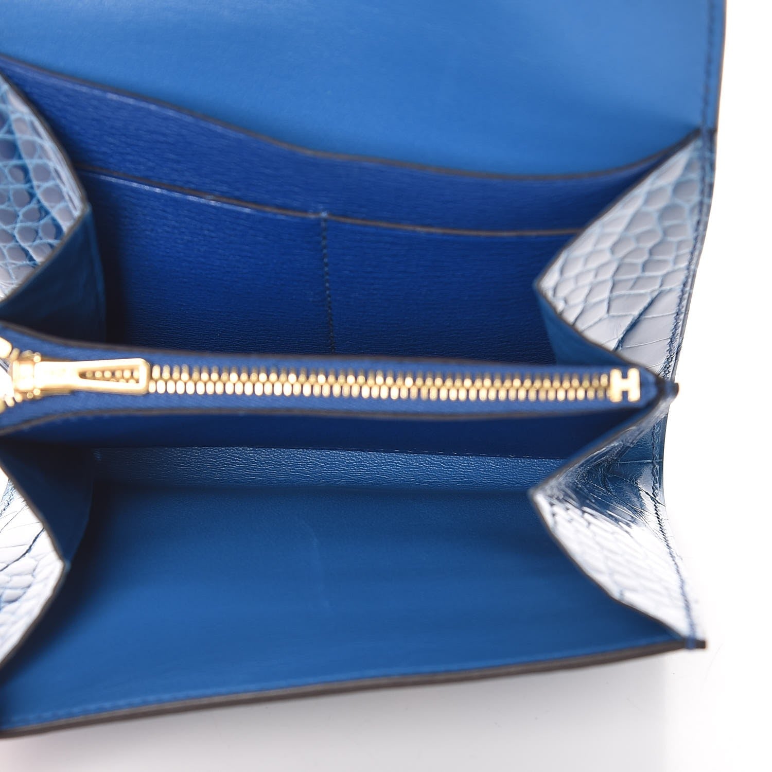 Hermes Shiny Alligator Constance Short Wallet Bleu Izmir 5 of 8