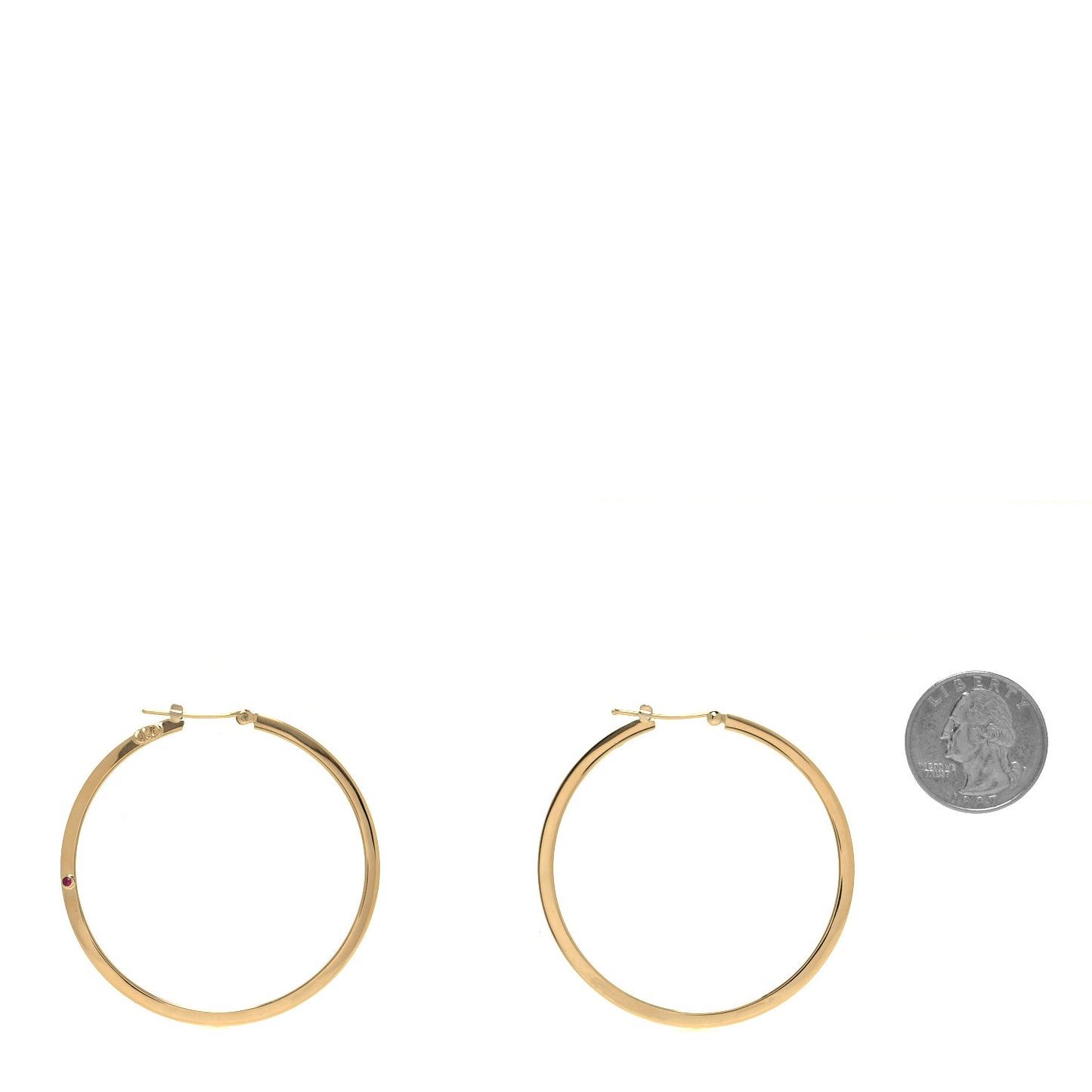 18K Yellow Gold Ruby Large Hoop Earrings