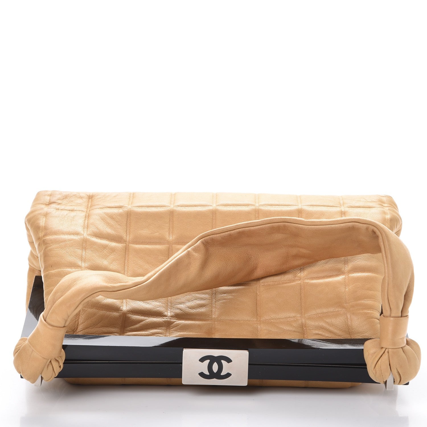 Chanel Lambskin Chocolate Bar Quilted Frame Bag Beige Black 9 of 15
