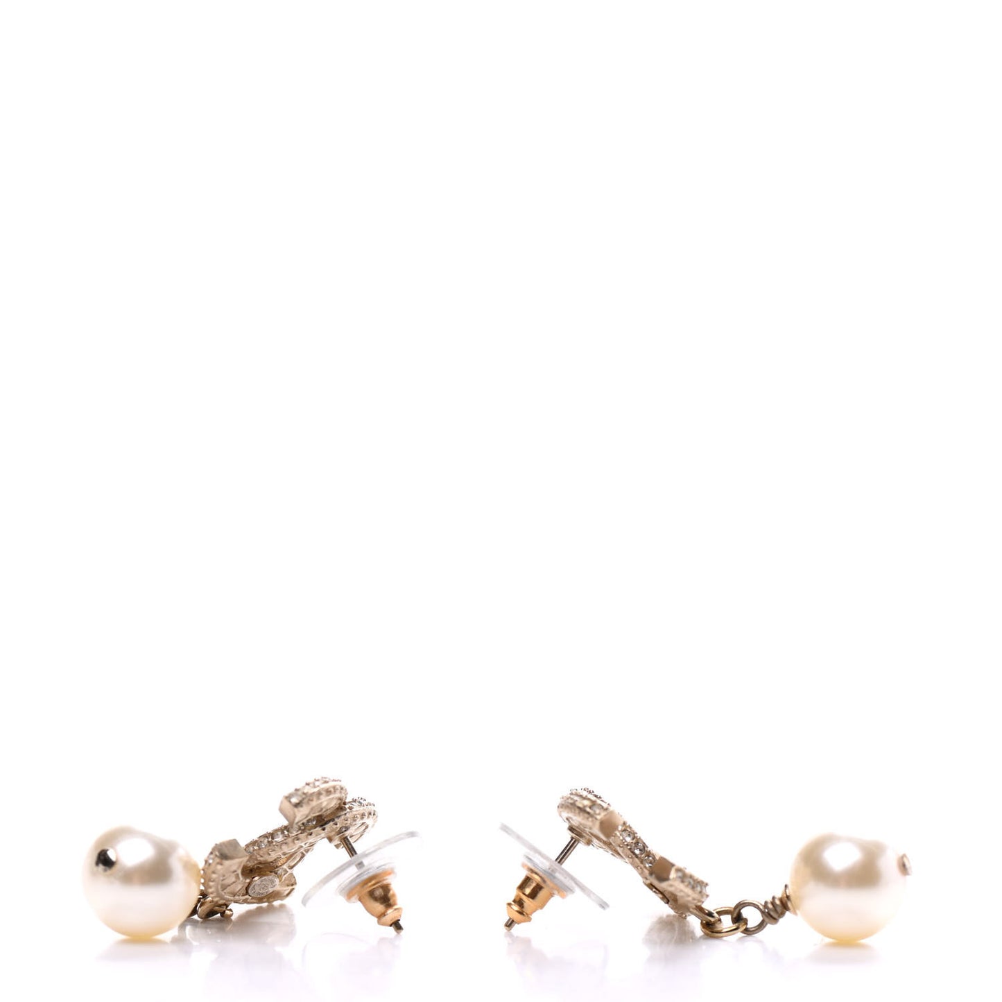 Crystal Pearl CC Drop Earrings Gold