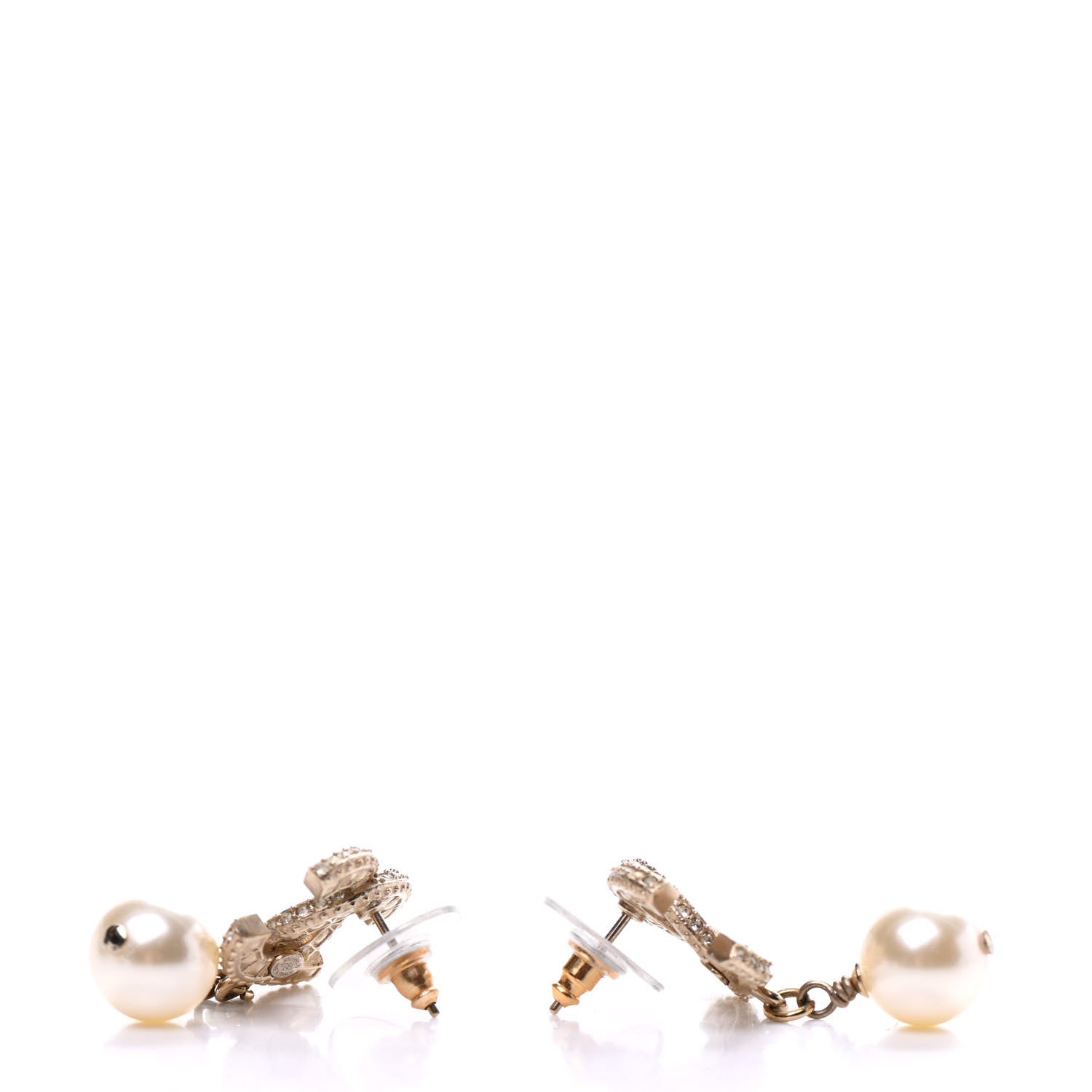 Chanel Crystal Pearl CC Drop Earrings Gold 3 of 5