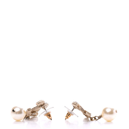 Chanel Crystal Pearl CC Drop Earrings Gold 3 of 5