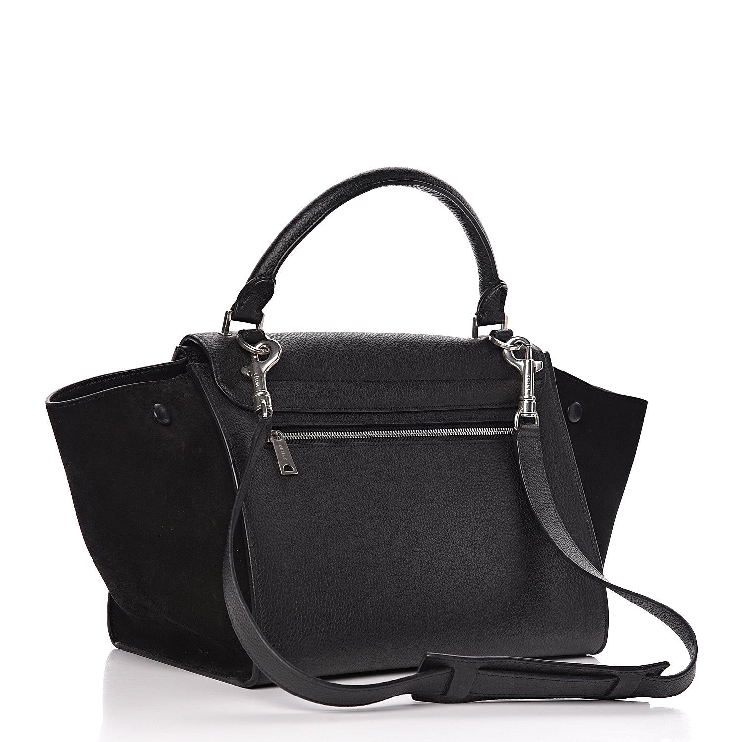 Celine Drummed Calfskin Suede Small Trapeze Black 3 of 9