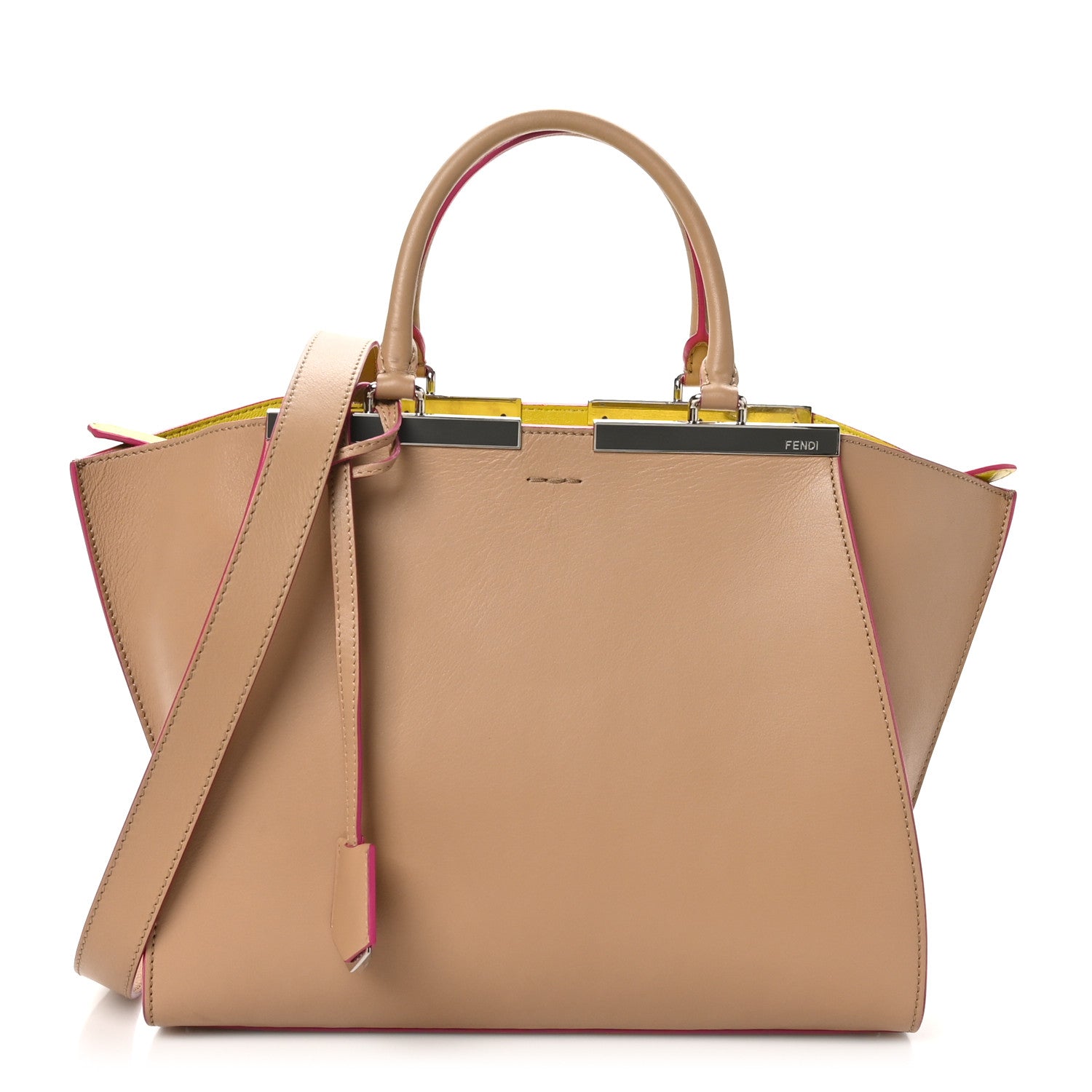 Fendi Vitello Dolce Shiny Nappa Petite 3Jours Tote Cuoio Lime 1 of 10