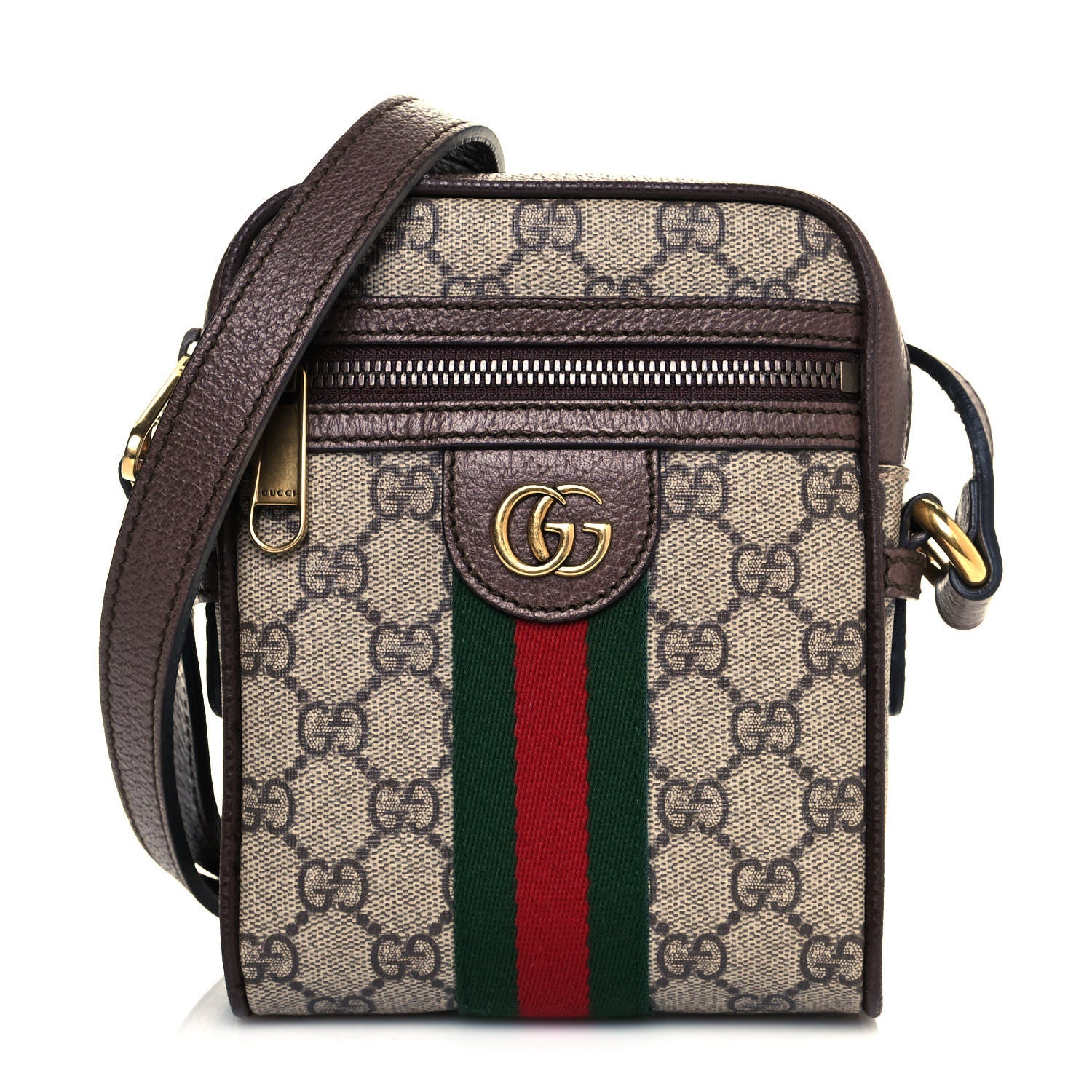 Gucci GG Supreme Monogram Web Mini Ophidia Messenger Brown 1 of 12