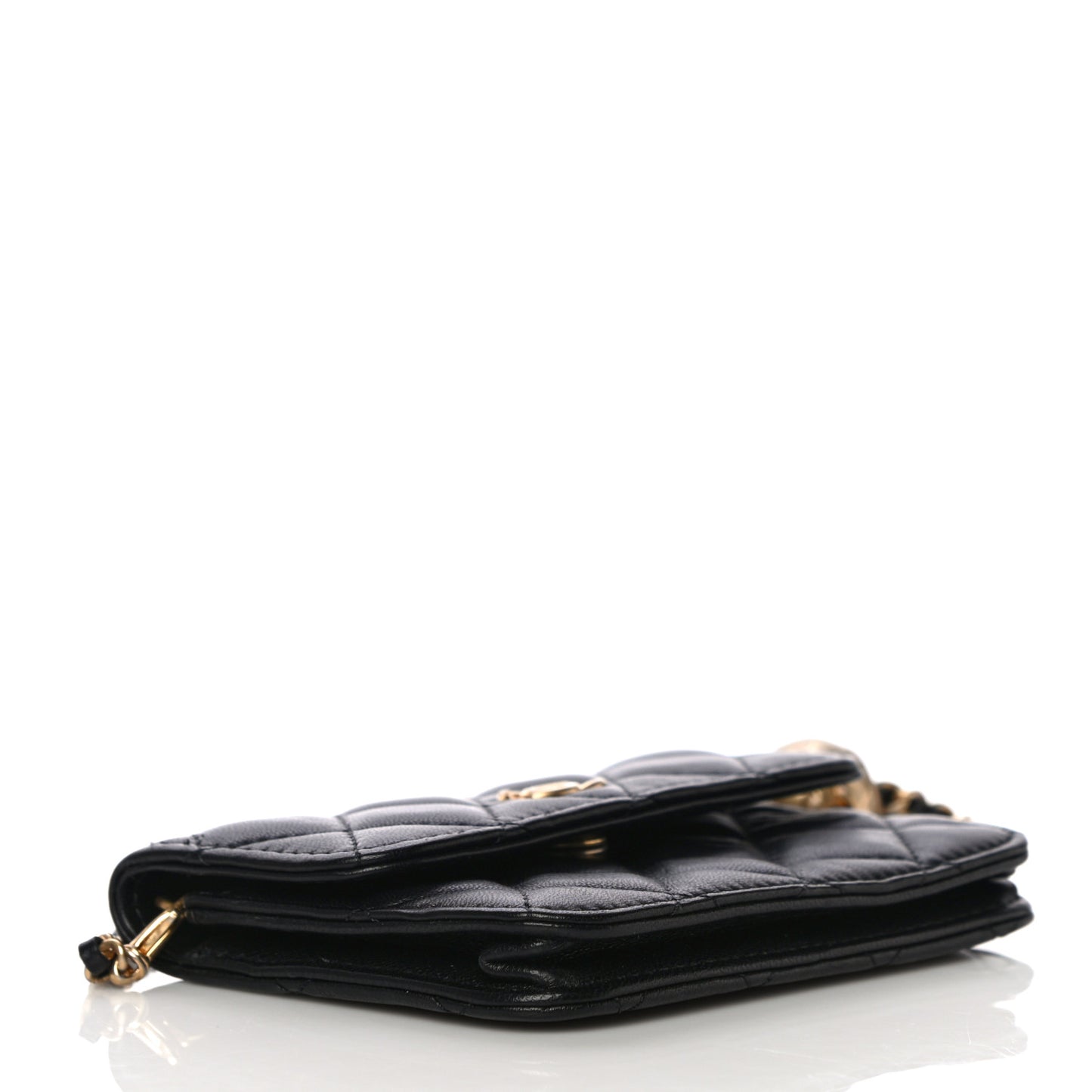 Lambskin Quilted Pearl Crush Clutch With Chain Black