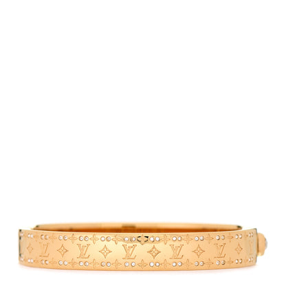 Louis Vuitton Brass Crystal Monogram Nanogram Strass Cuff S Gold 3 of 7